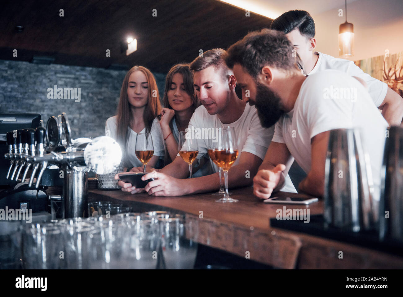 Leisure and communication concept. Group of happy smiling friends ...