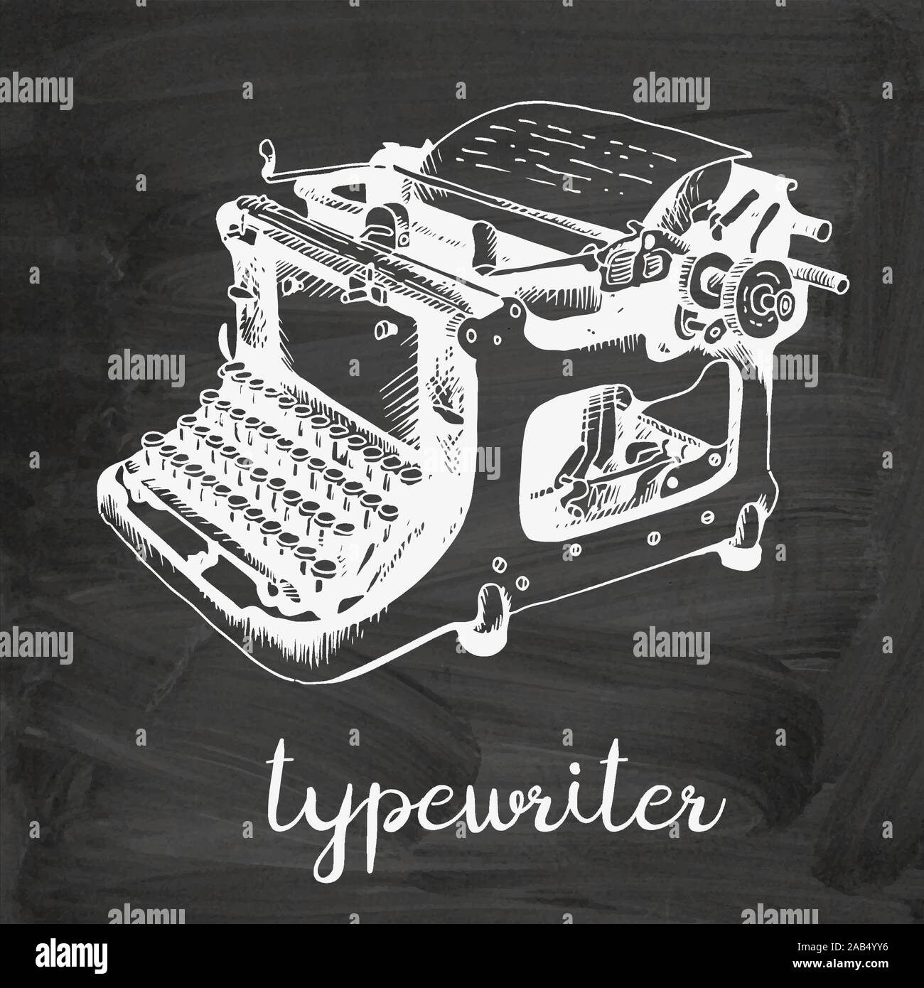 Typewriter hand drawn sketch, vector illustration on chalkboard background Stock Vector
