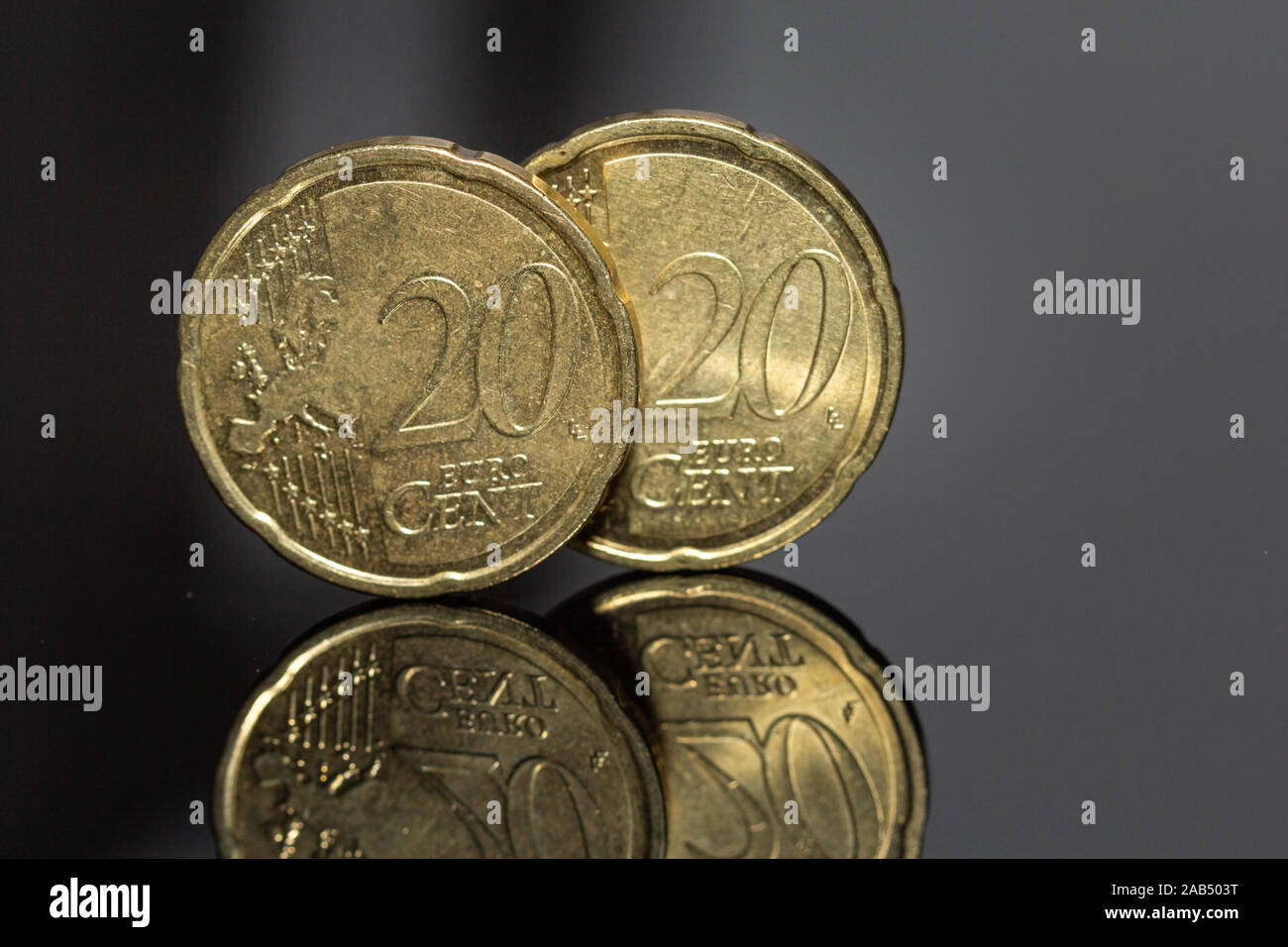Two 20 Euro Cent Coins showing the year 2020. Stock Photo
