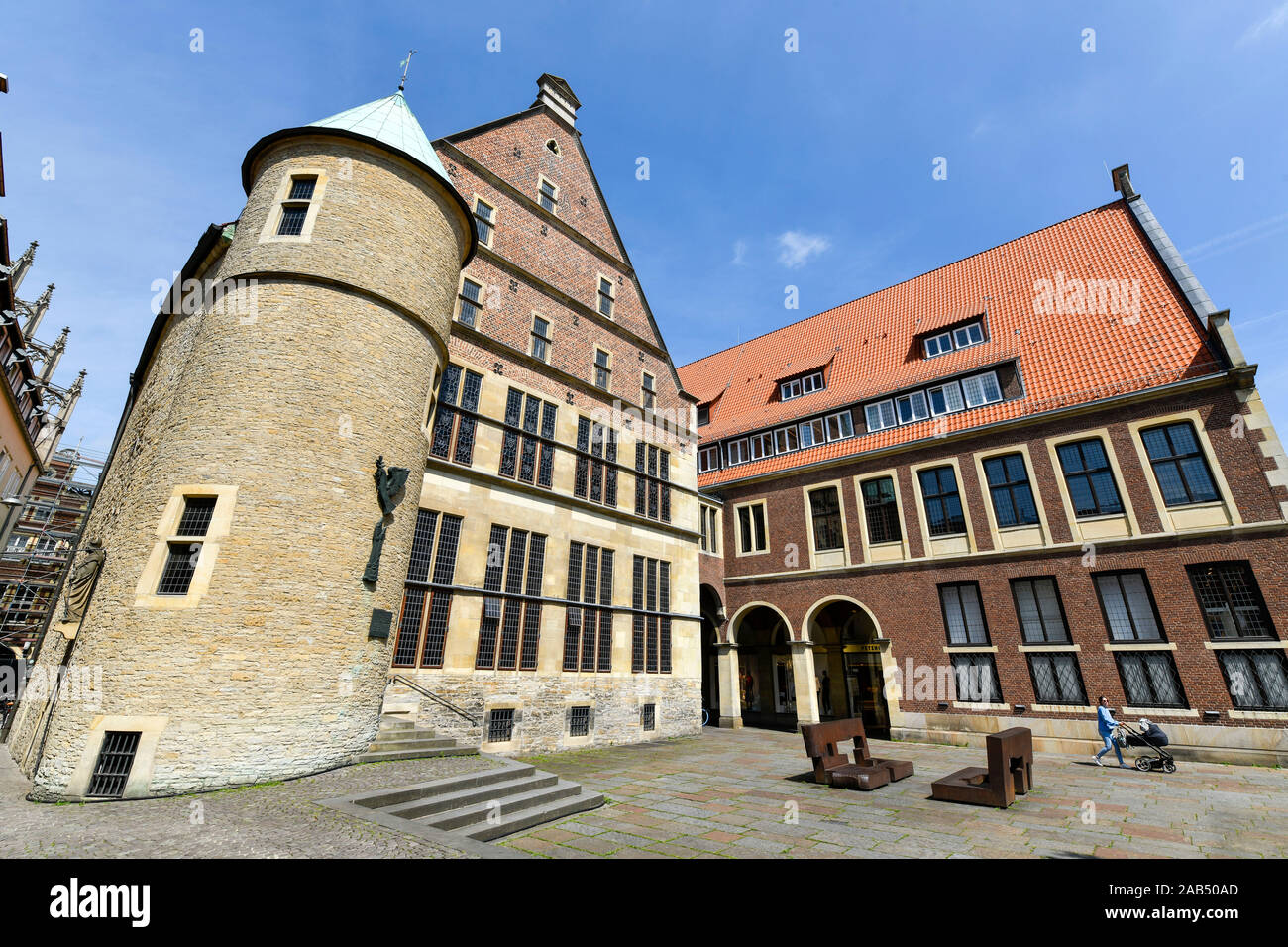 Rückansicht, Hinterhof, Historisches Rathaus, Platz des Westfälischen Friedens, Münster, Nordrhein-Westfalen, Deutschland Stock Photo