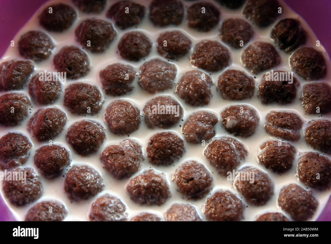 Chocolate balls. Chocolate serials. Kids healthy breakfast Stock Photo
