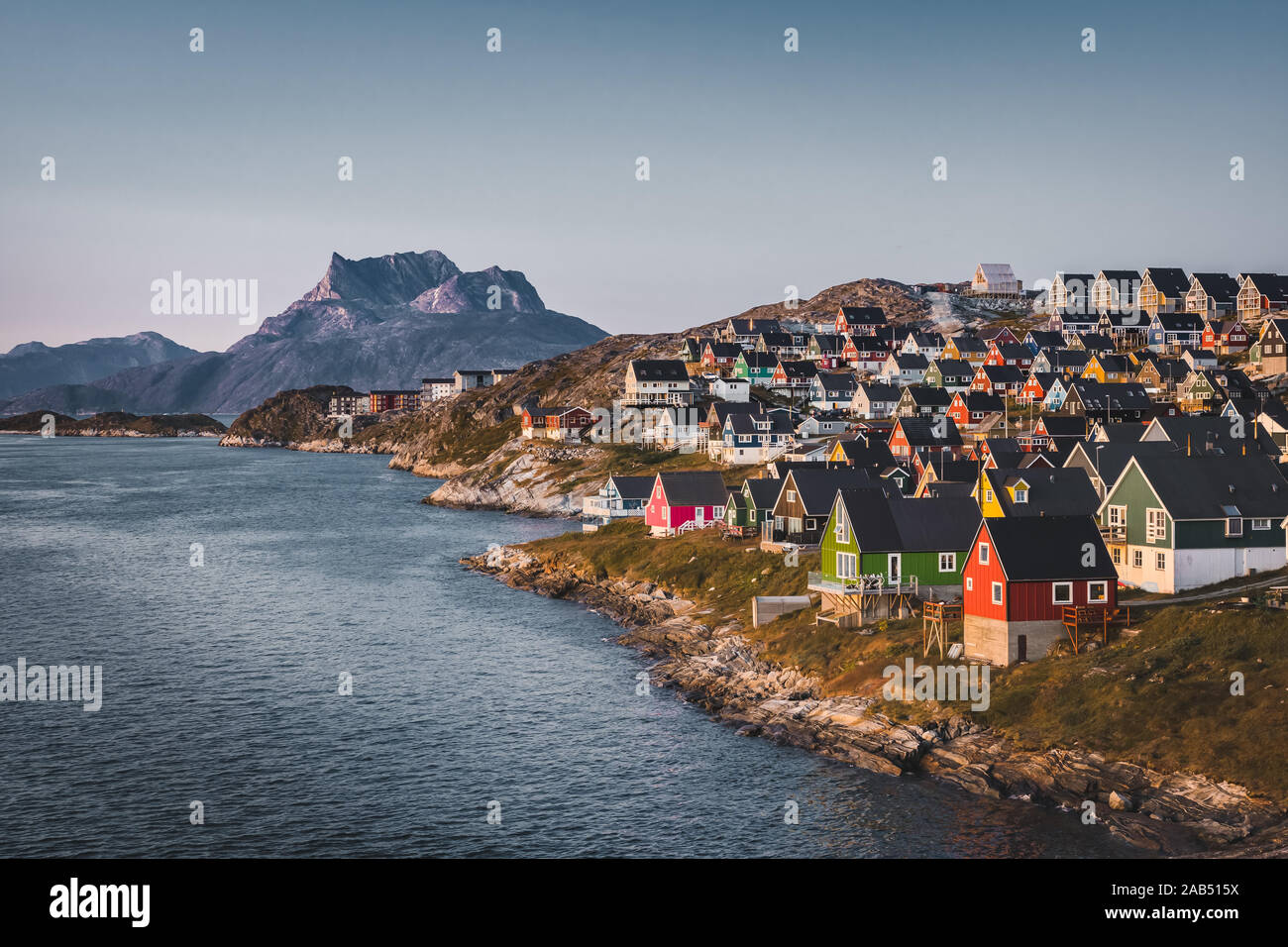 Nuuk capital of Greenland with Beautiful small colorful houses in