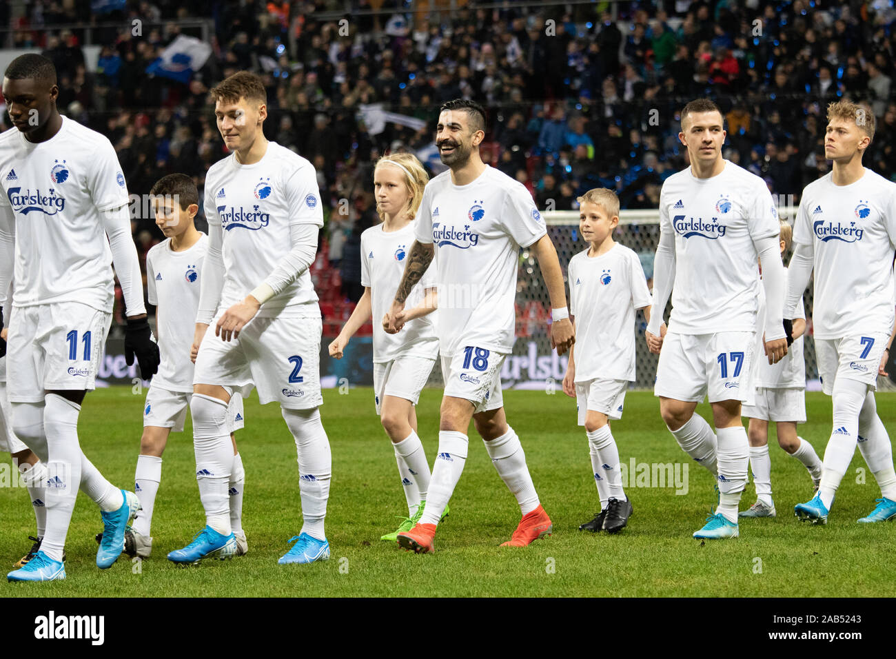 Copenhagen, Denmark, 24th, November 2019. Michael Santos (18) of FC Copenhagen enter the pitch for the 3F Superliga match between FC Copenhagen and Hobro IK at Telia Parken. (Photo credit: Gonzales Photo - Dejan Obretkovic). Stock Photo