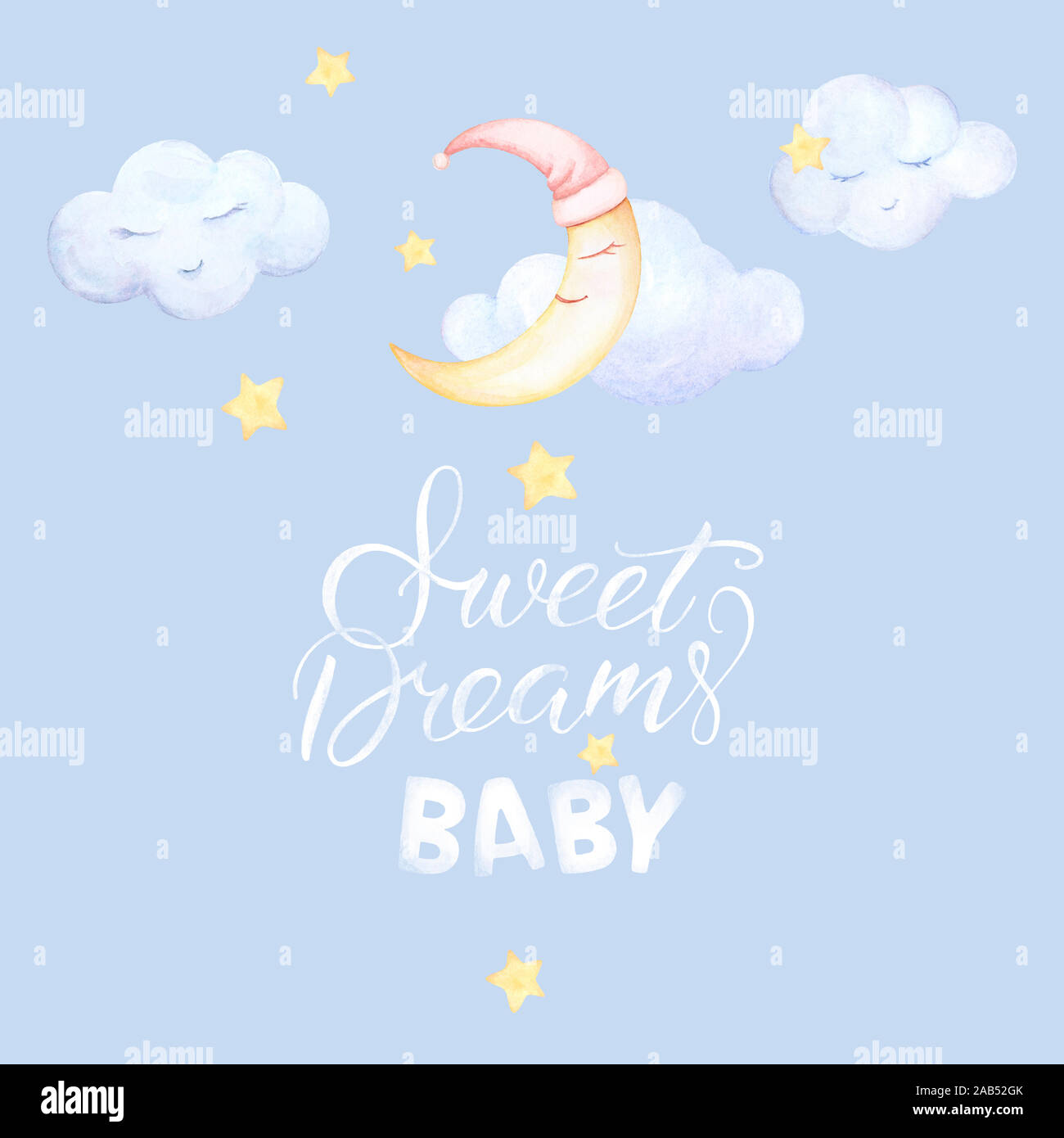 Cresent Cute Moon Sleeping Sweet Dreams Nursery Wall Decor Art Poster Print