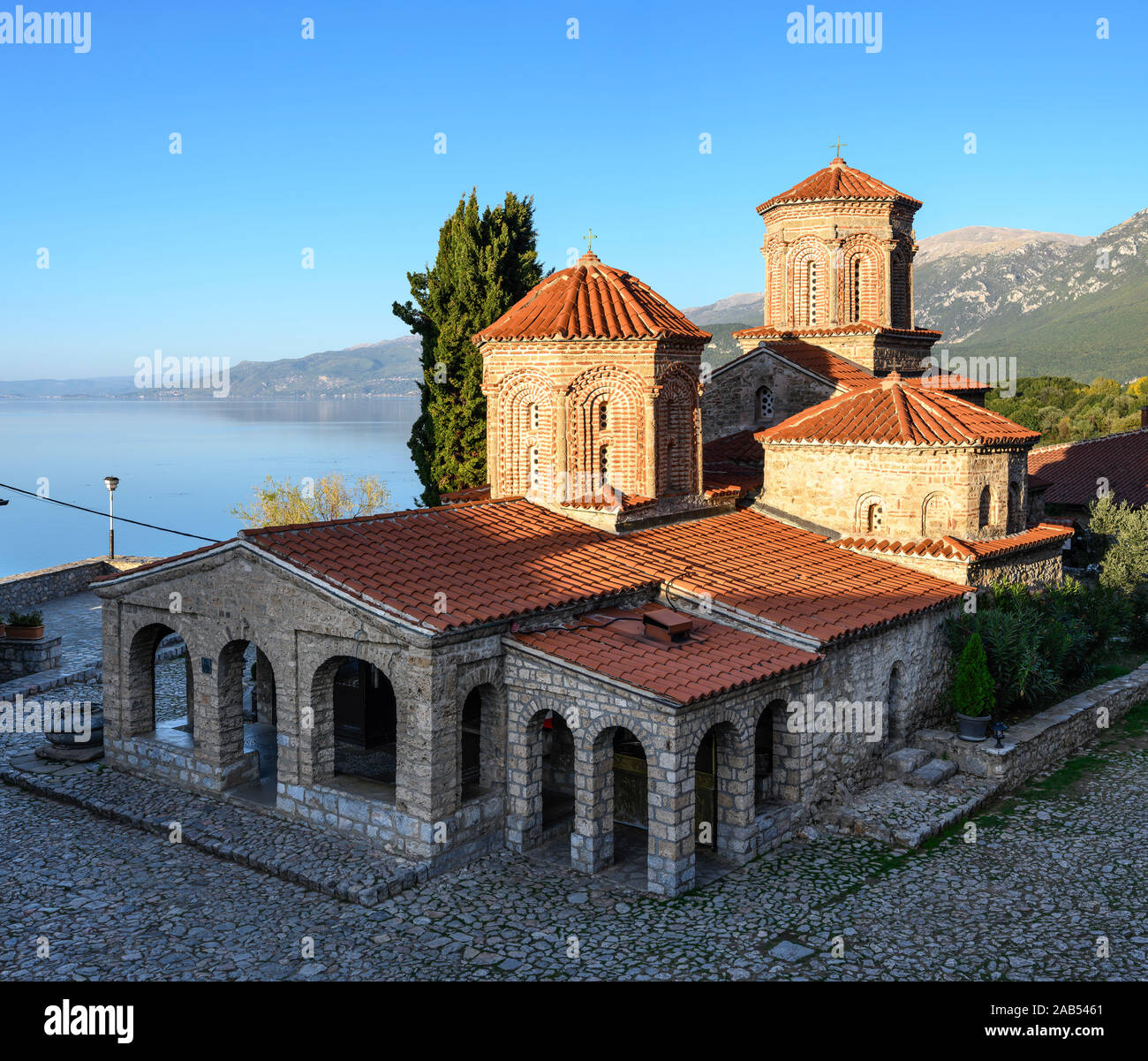 The church of St.Naum of Ohrid, at the Monastery of the same name on the shore of Lake Ohrid in North Macedonia, Europe. Stock Photo
