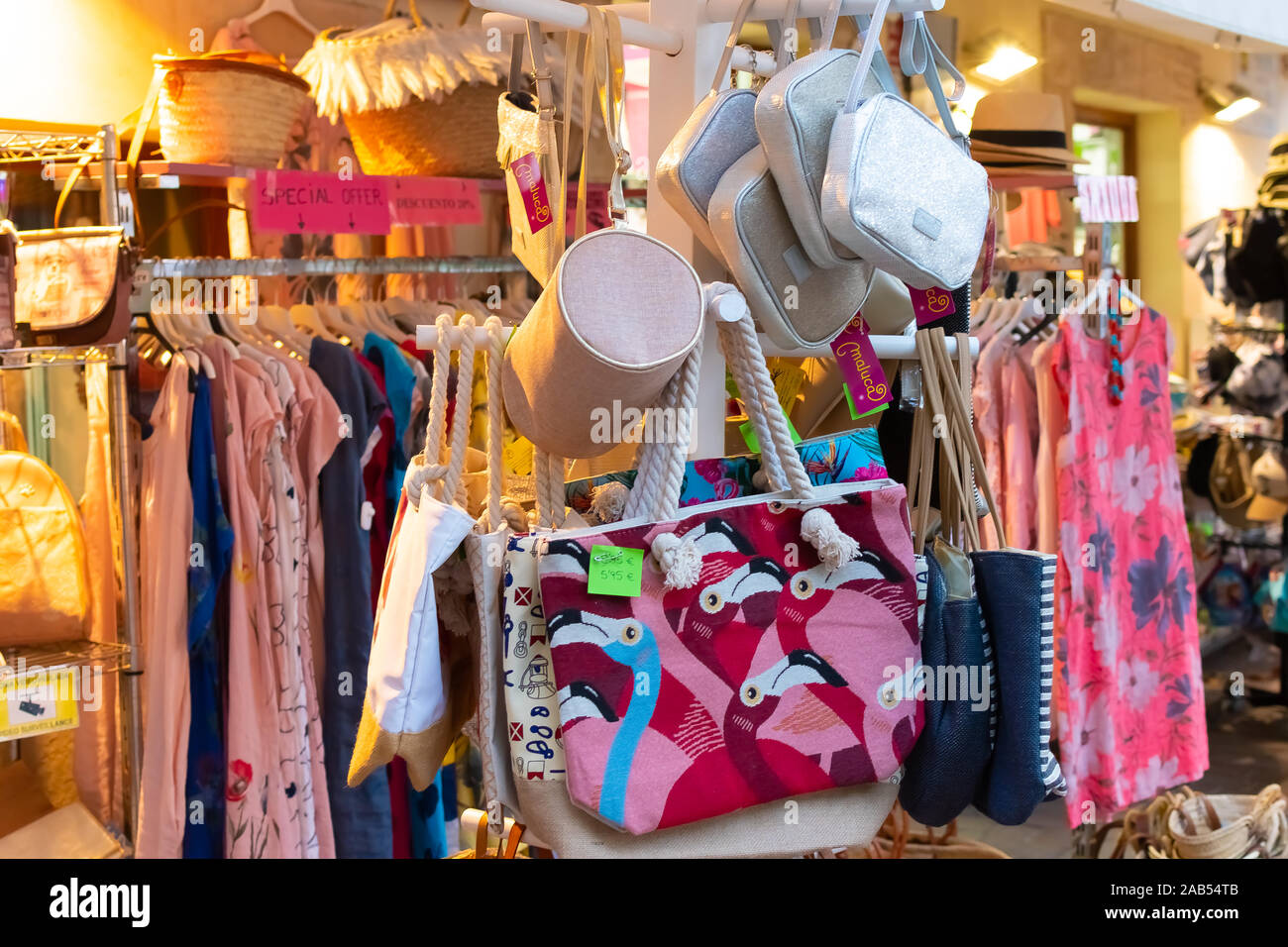 Mallorca, Spain - July 8, 2019: Craft shops on a narrow street in ...