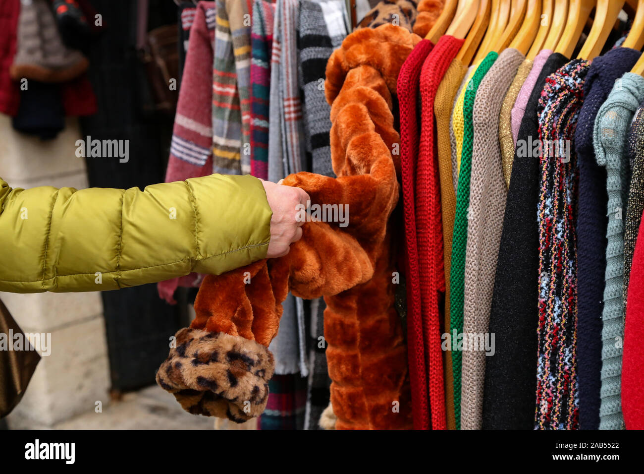Various autumn and winter clothing is for sale Stock Photo Alamy