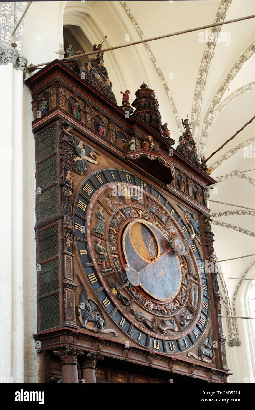 15th Century Astronomical Clock in Neuer Markt Square, Rostock Stock