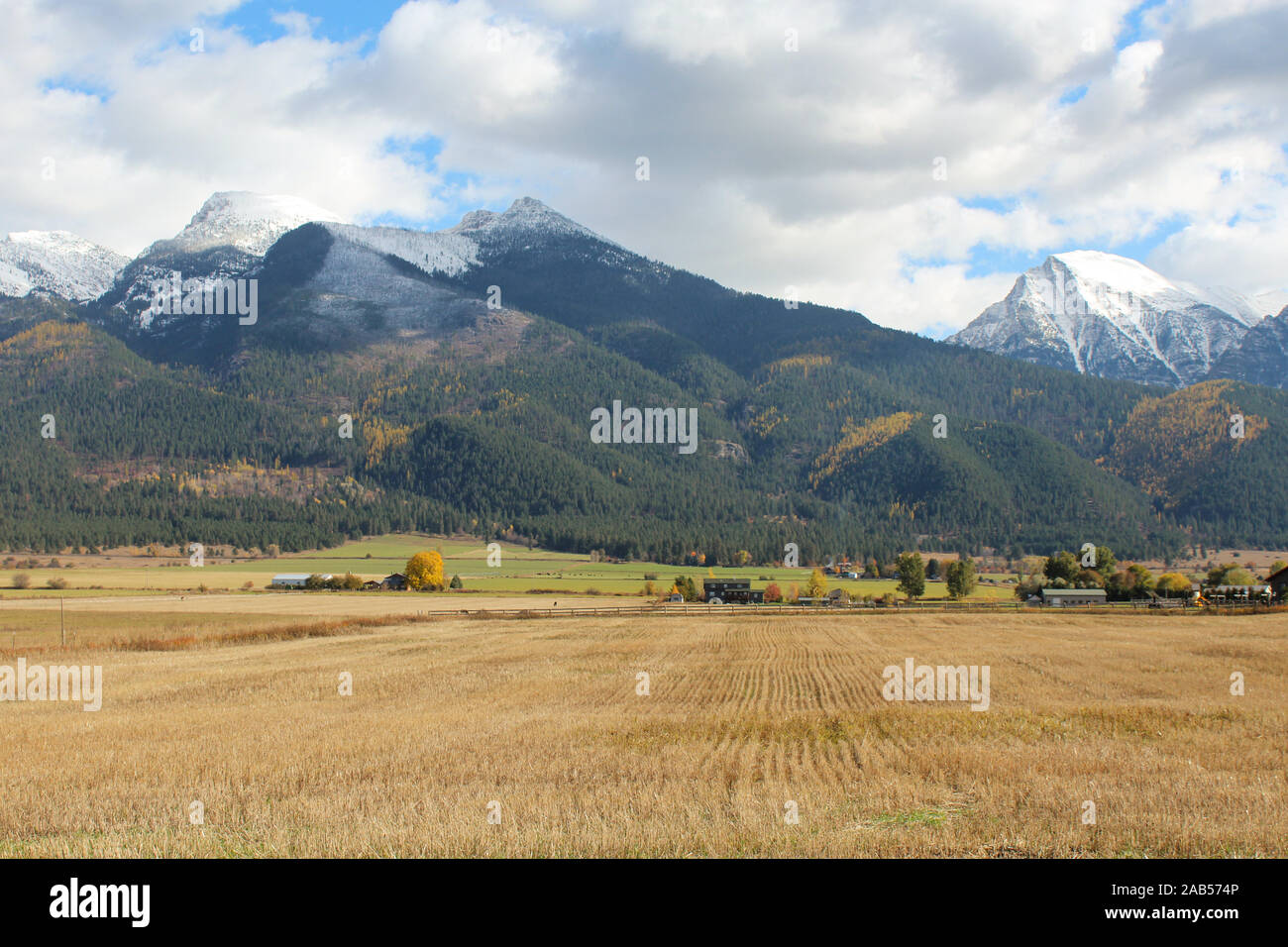 Autumn View of the Mission Mountain Range in St. Ignatius, Montana Stock Photo