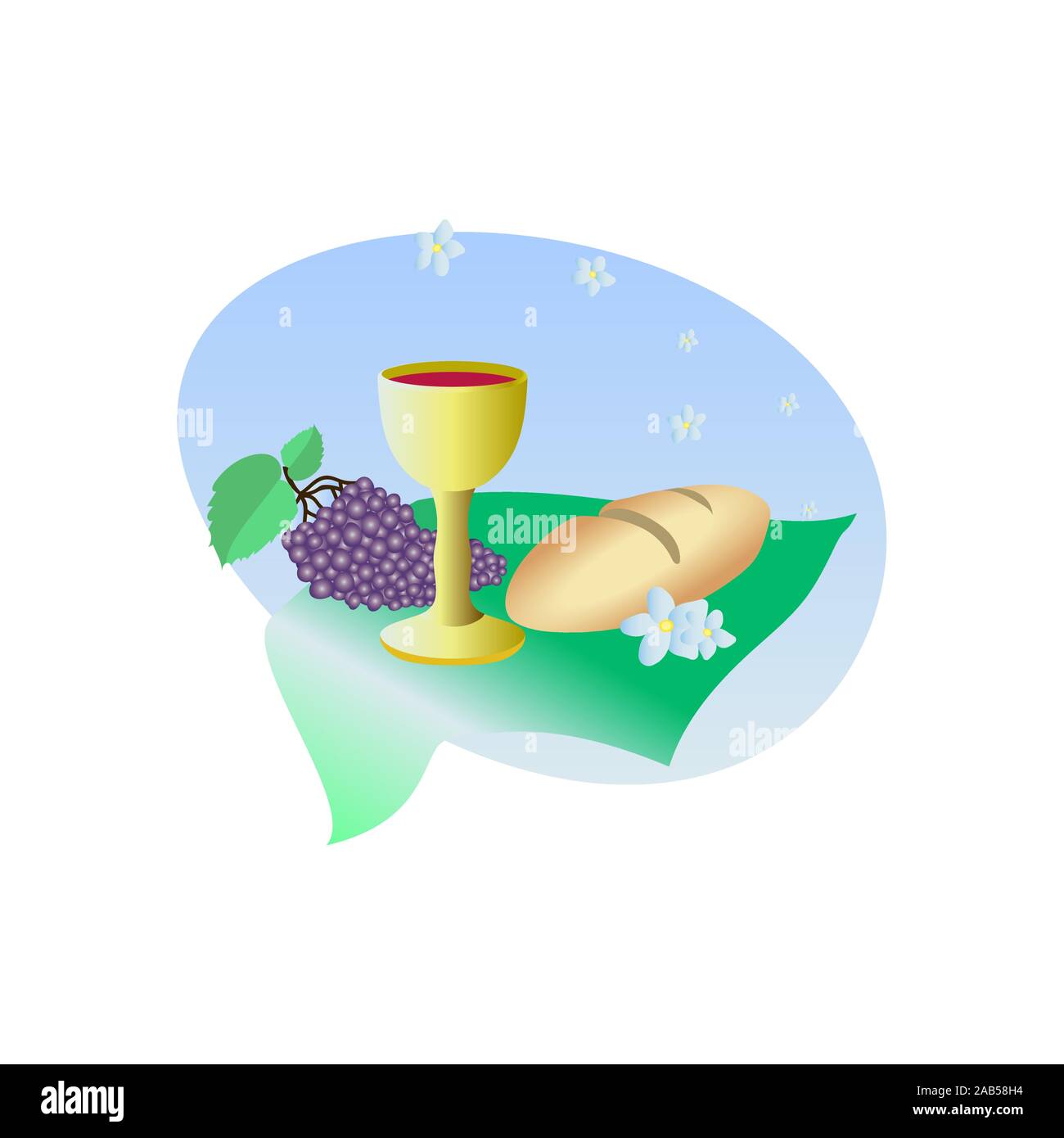 Lord's Supper, communion, Bread and Wine and grapes vector Stock Vector