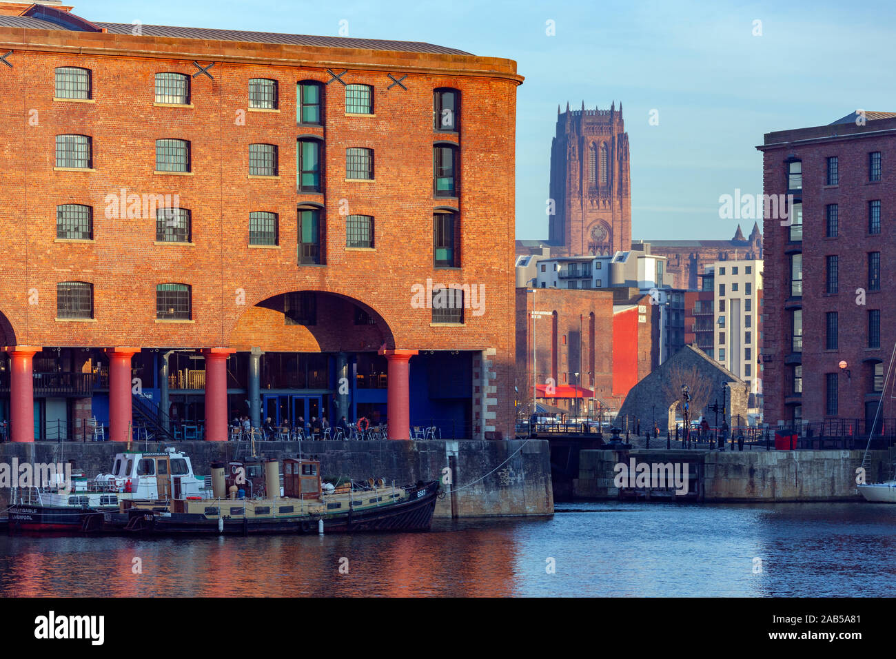 Liverpool. England. 02.11.08. The Anglican Cathedral at St James's Mount viewed from the Albert Dock complex in the city of Liverpool in the northwest Stock Photo