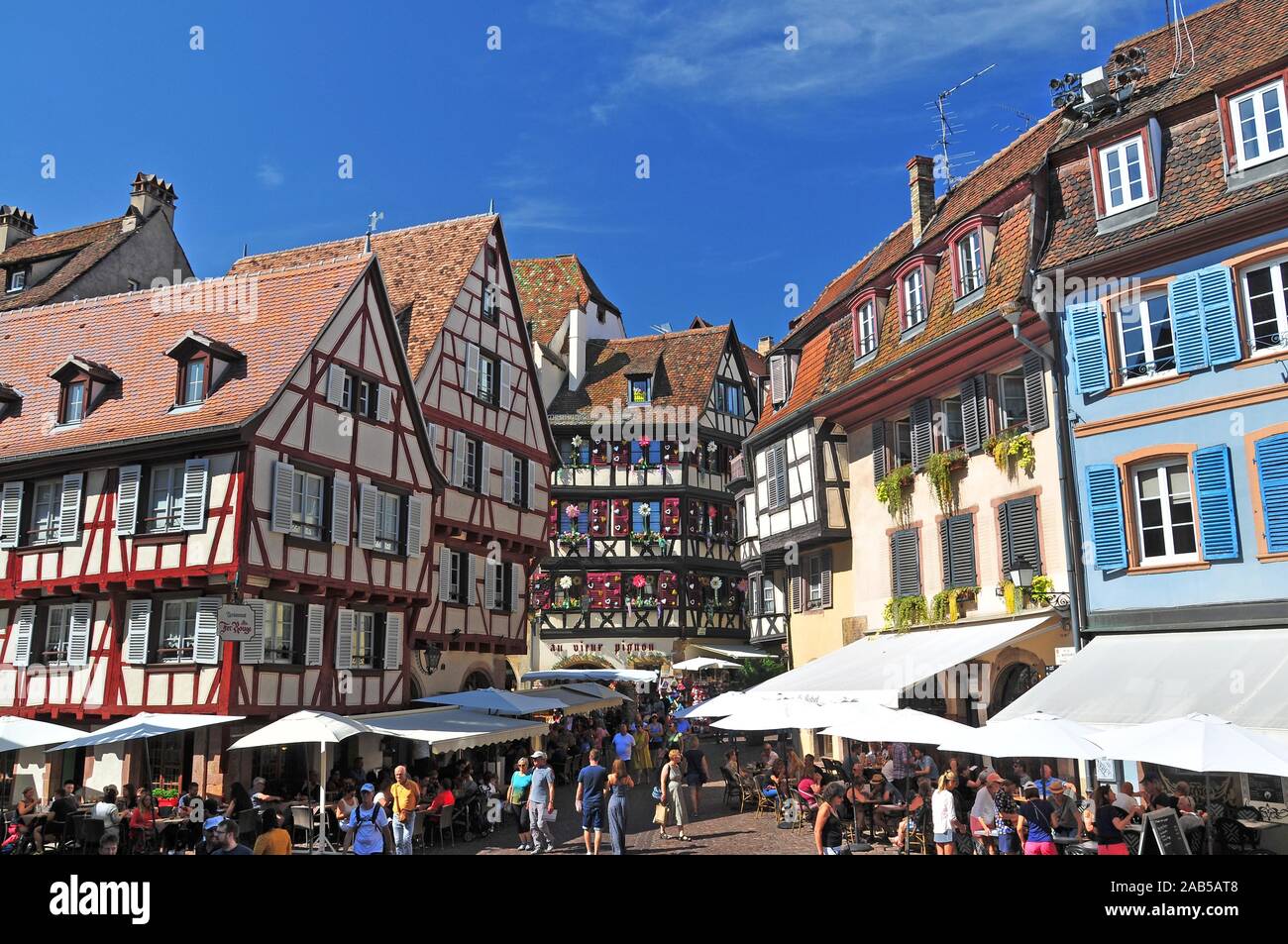 Half-timbered houses in the old town of Colmar, in Alsace, France ...