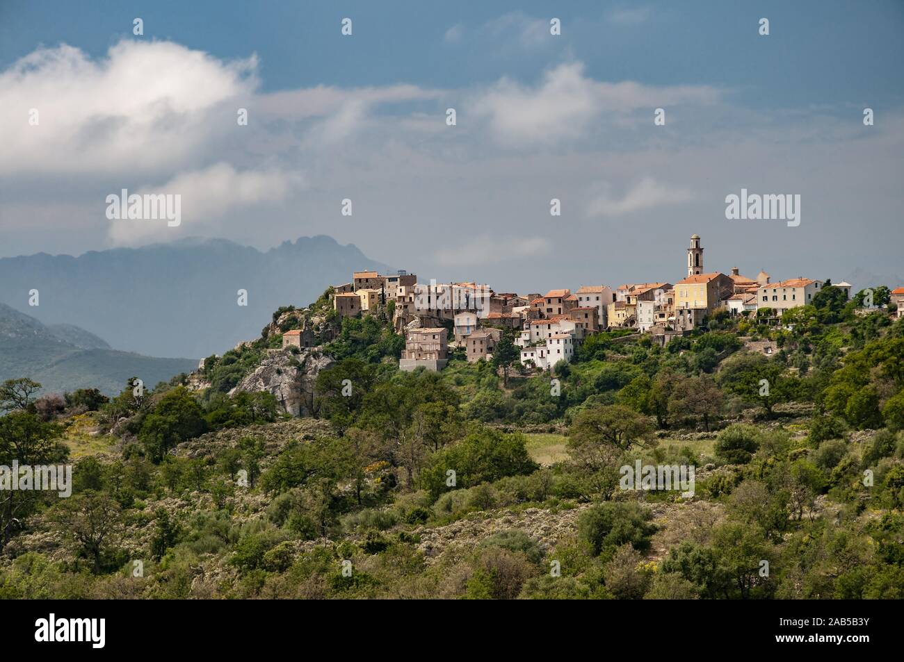 Montemaggiore in the municipality of Montegrosso in the north of Corsica, in the background the Montegrosso massif, France, Europe Stock Photo