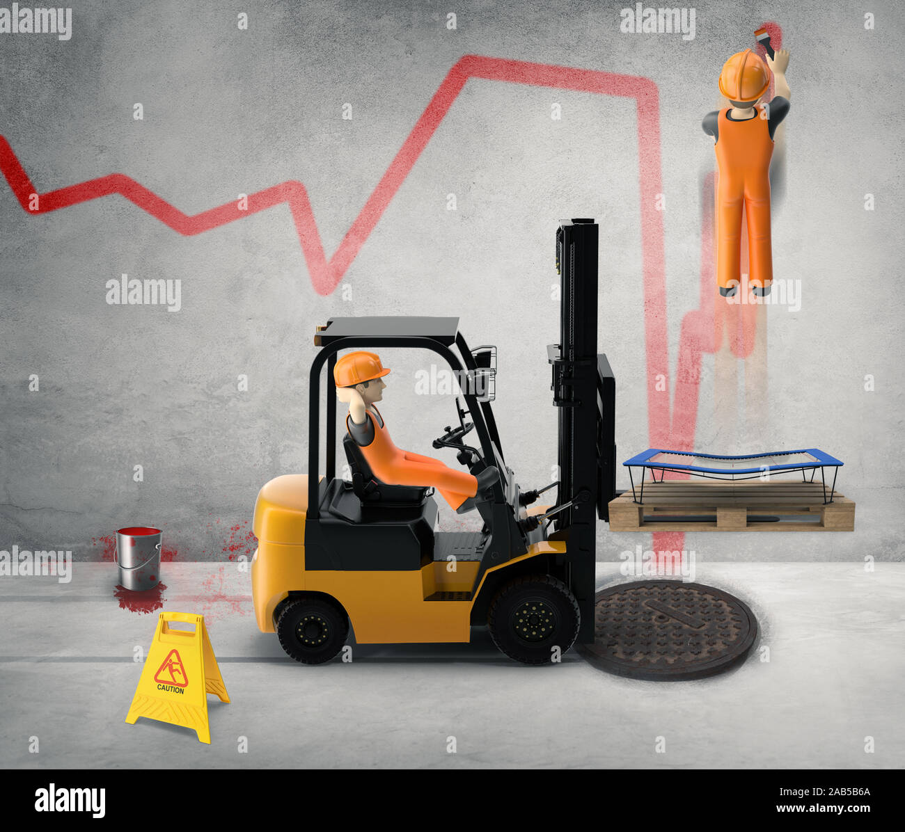 Workers paint the business cycle on the wall- 3D-Illustration. 3D-Illustration, Stock Photo