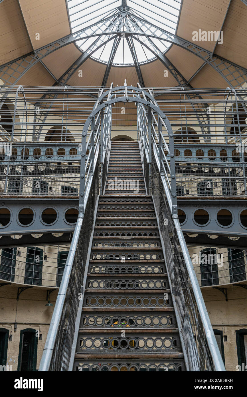 East wing in Kilmainham gaol museum with metal staircase and modern design, Dublin, Ireland Stock Photo