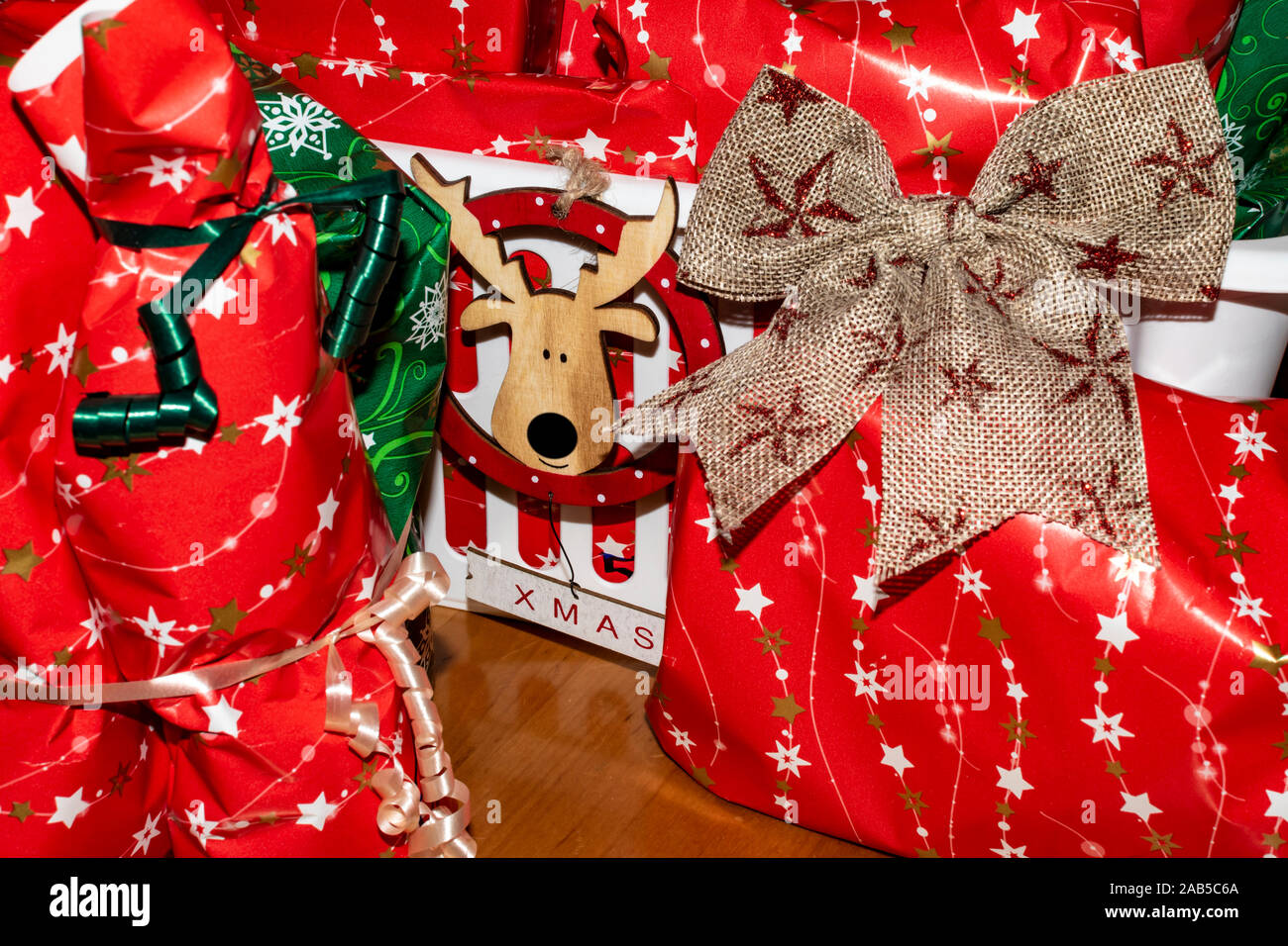 Wrapped gifts that are part of an advent calendar. Stock Photo