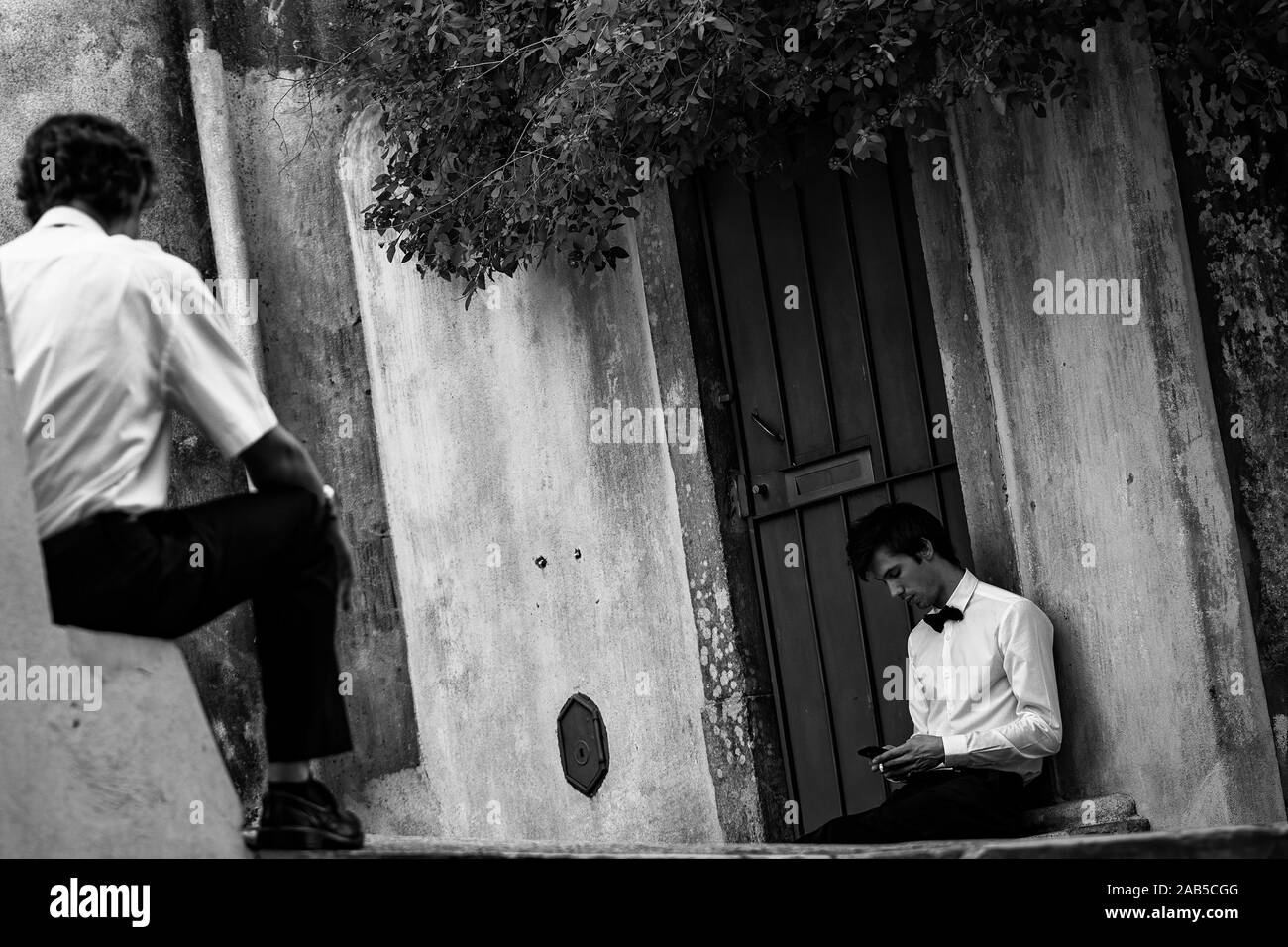 SINTRA, PORTUGAL - OCTOBER  31, 2017. Street photography with men relaxing on street , Sintra , Portugal. Stock Photo