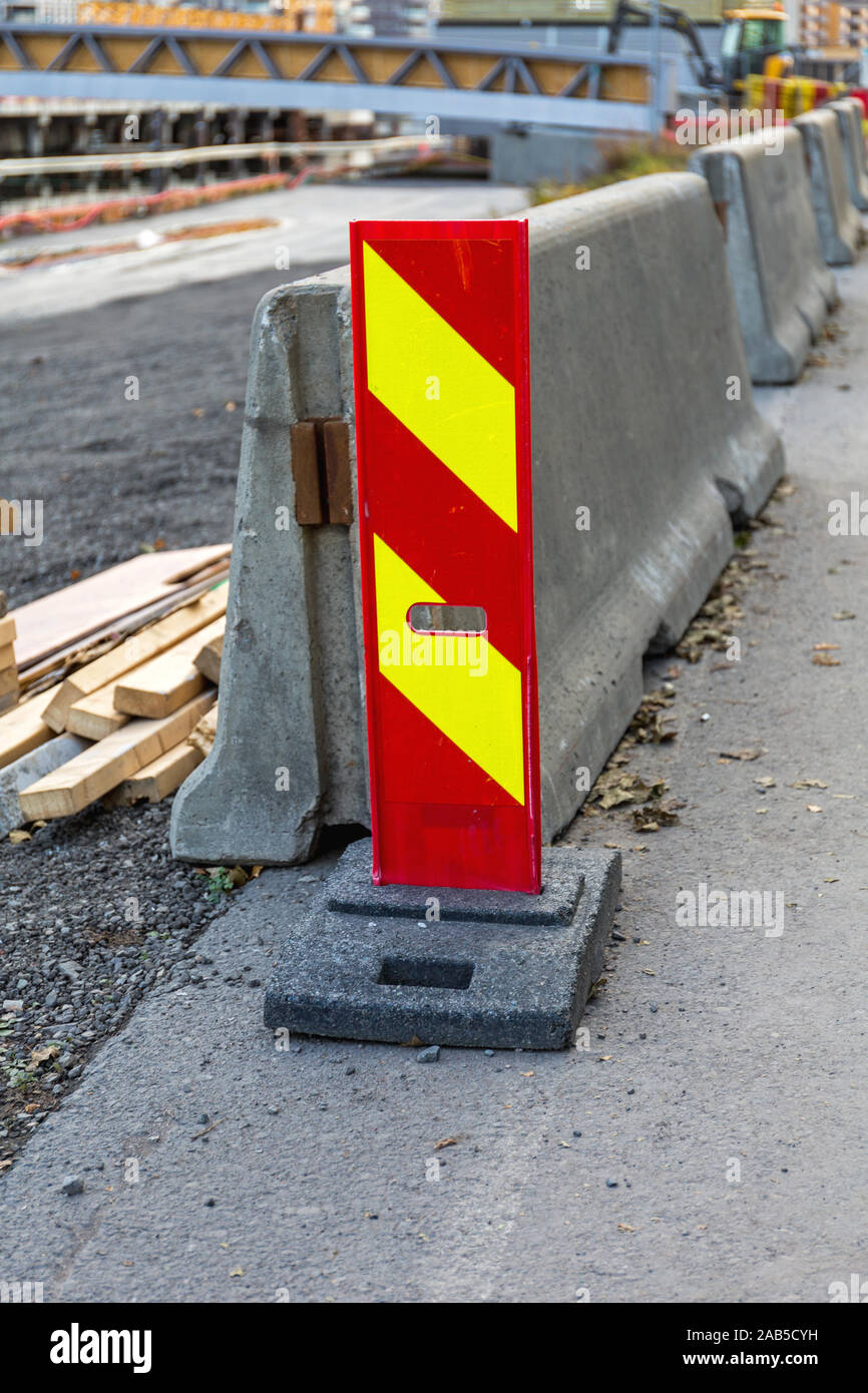Vertical Panel Barrier Warning Sign At Construction Site Stock Photo 