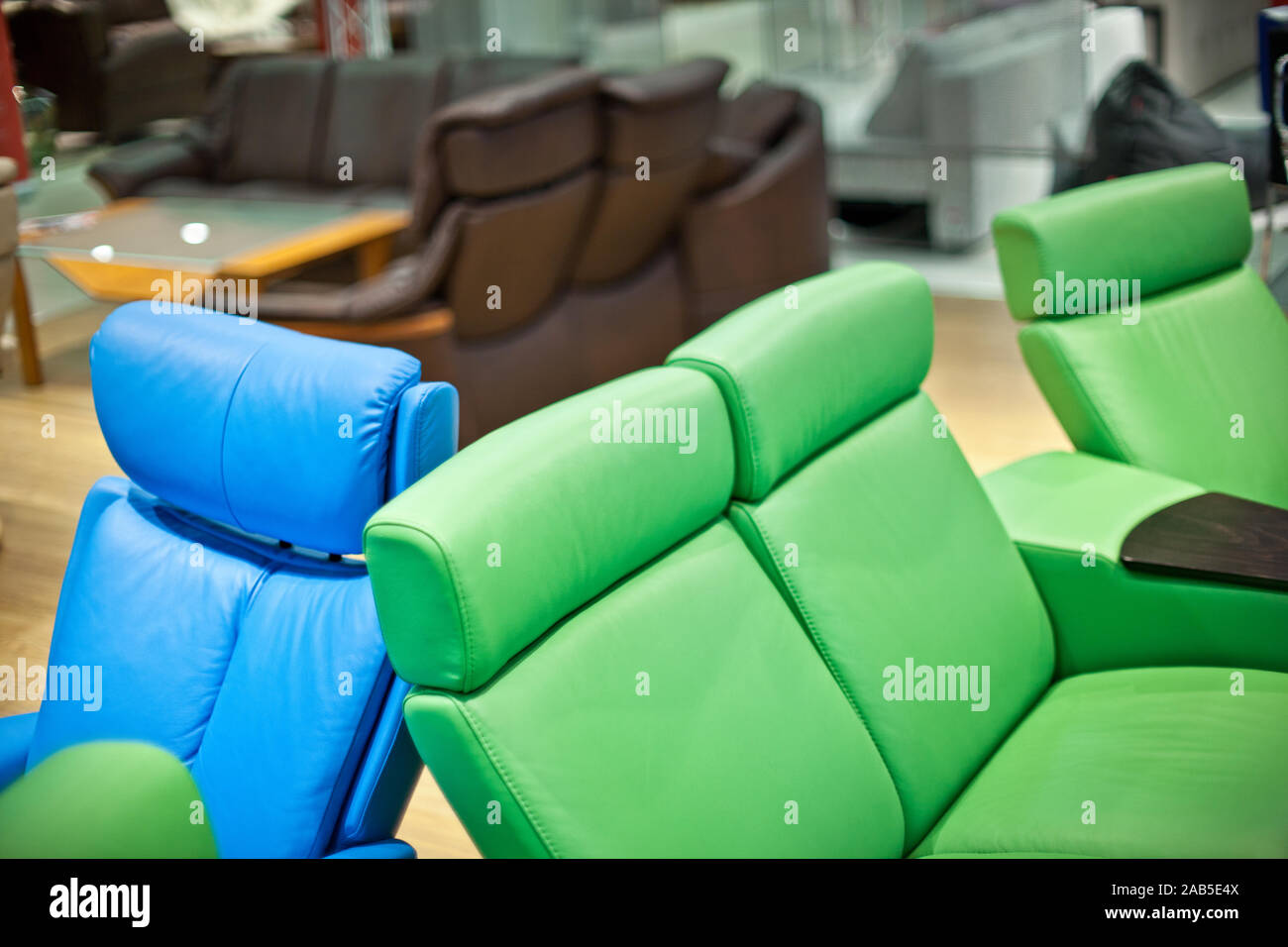 Colorful vibrant sofas in a modern office Stock Photo Alamy
