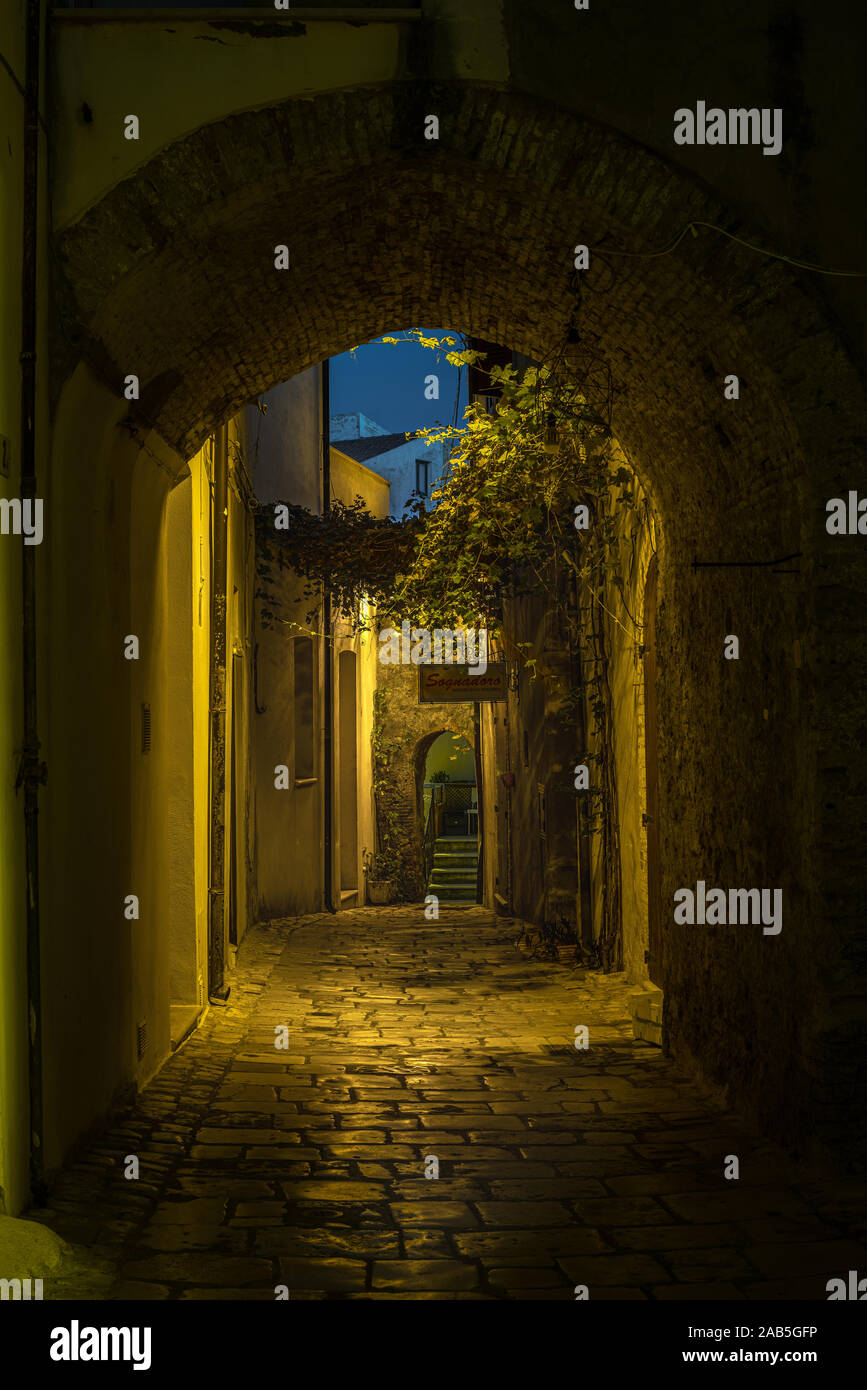 Medieval alley Of Termoli by Night, Molise Italy Stock Photo