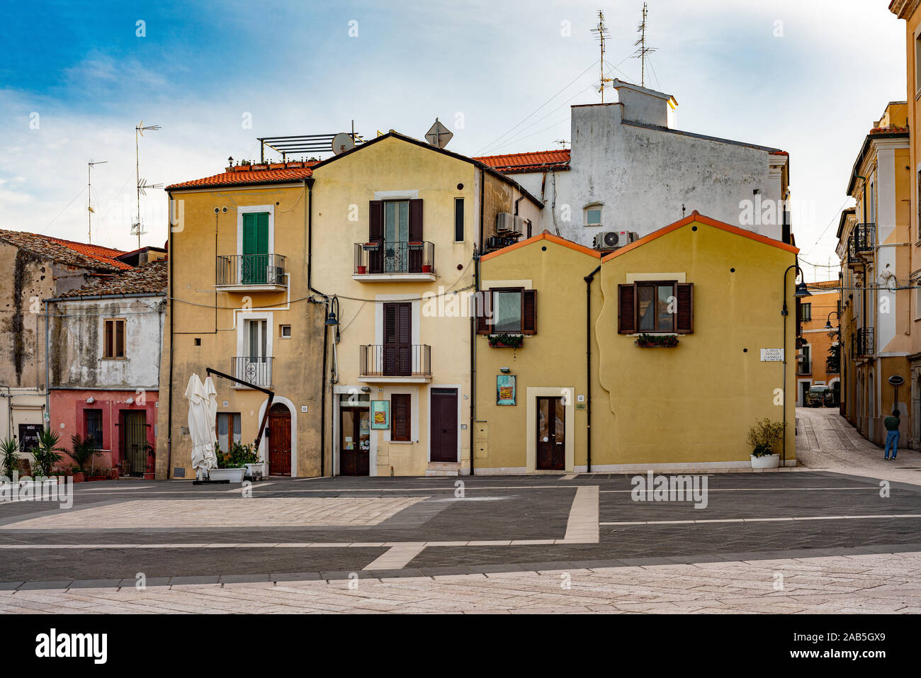 Facades of the houses overlooking piazza Tommaso Giannelli in Termoli. Termoli, Molise, Italy; Europe Stock Photo