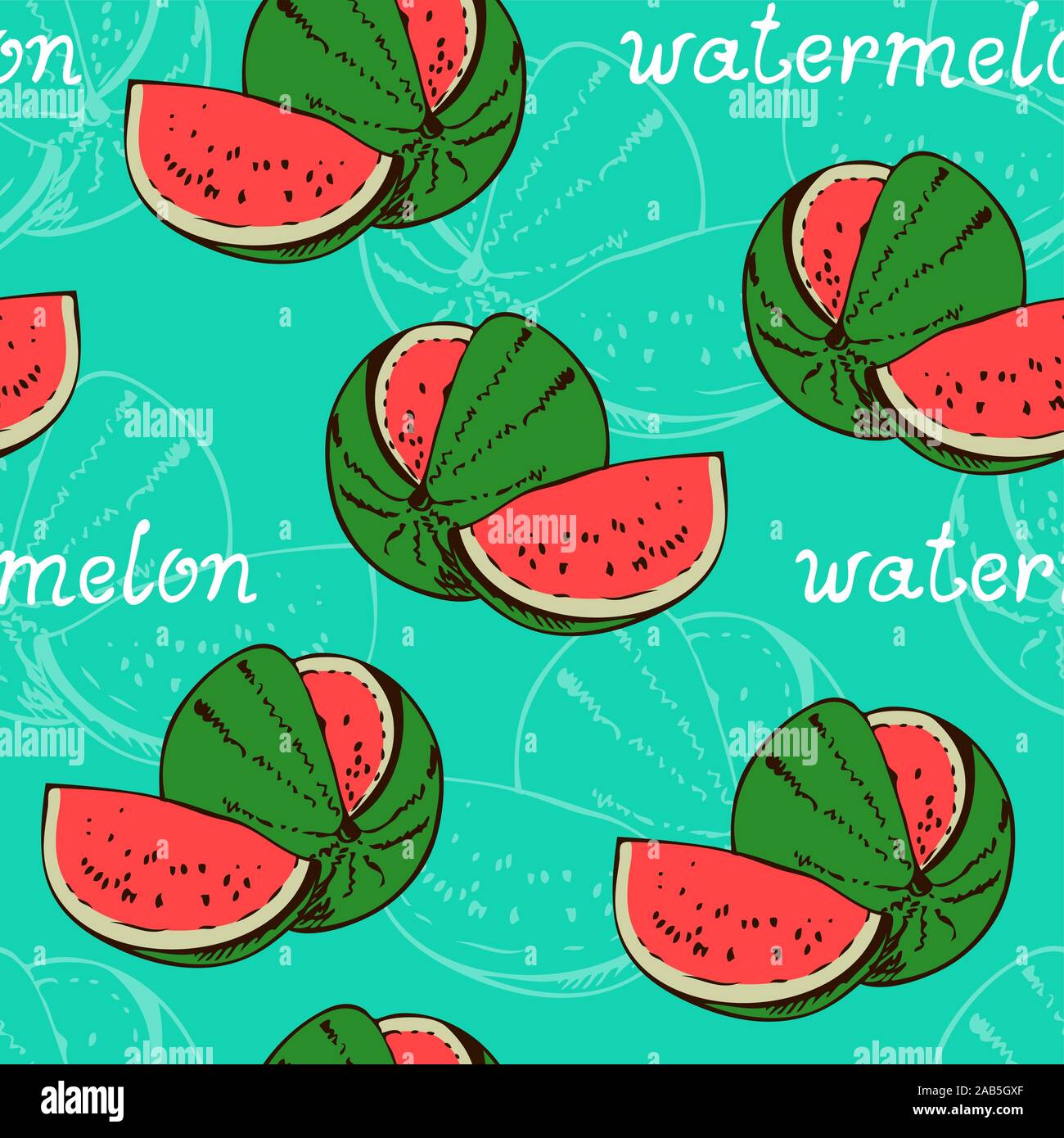 Watermelon seamless pattern, fruit background with handwritten text ...