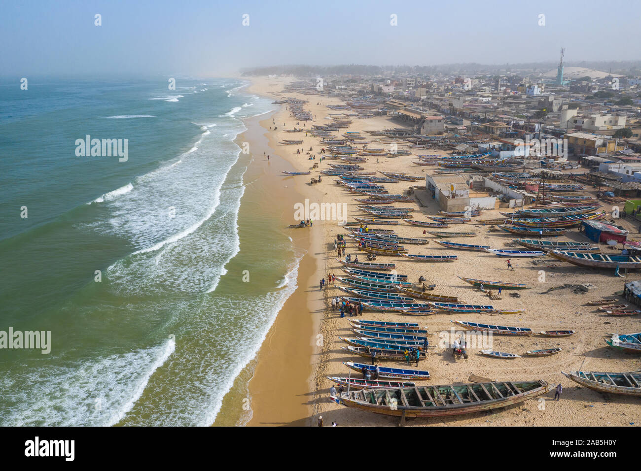 Kayar View Aerial view of fishing village, pirogues fishing boats in Kayar ...