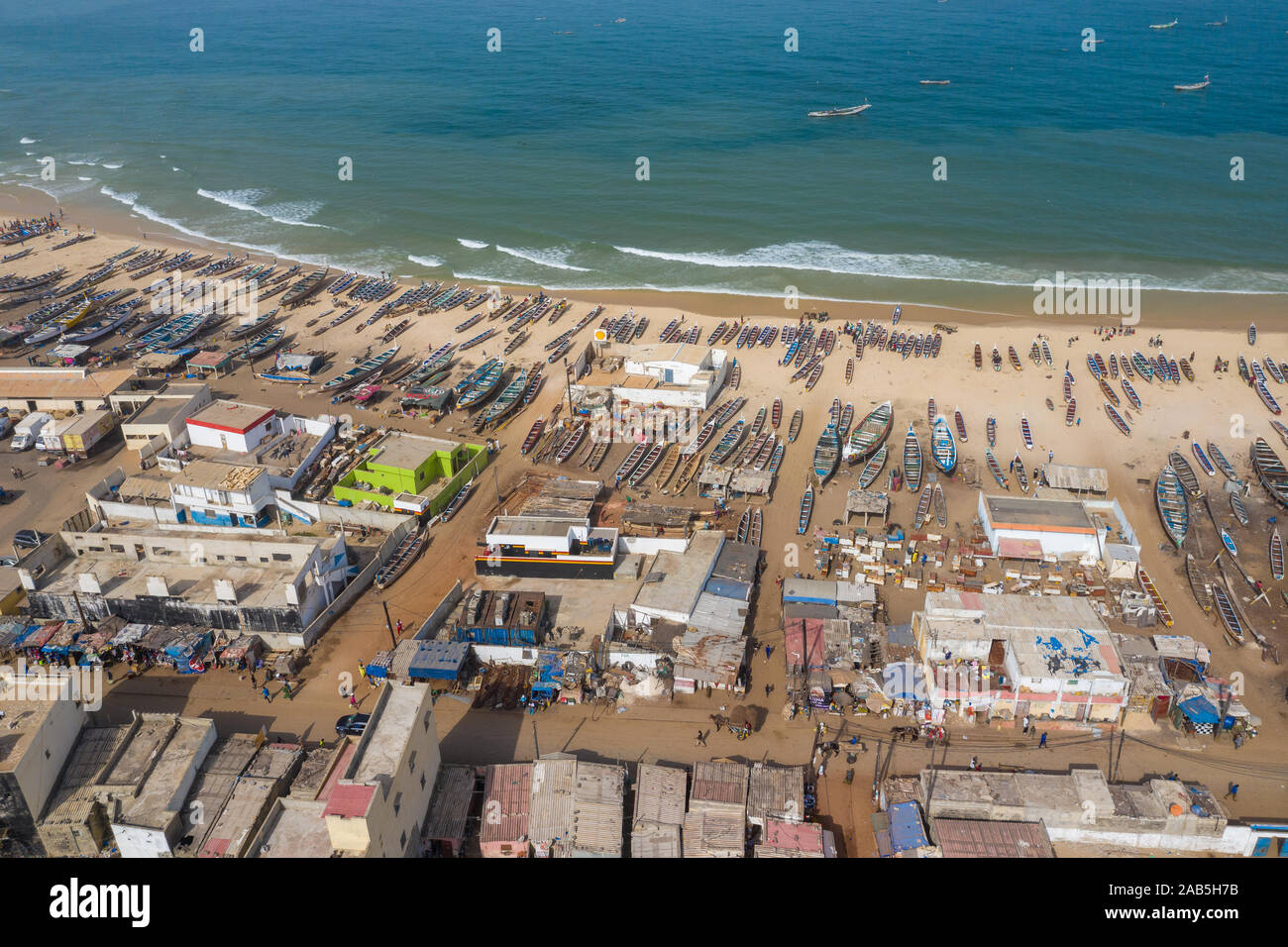 Kayar View Aerial view of fishing village, pirogues fishing boats in Kayar ...