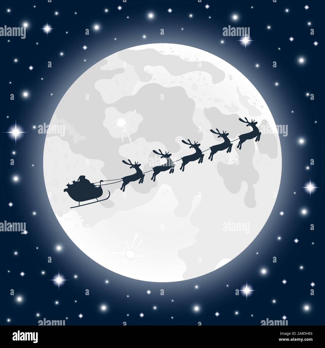 Santa Claus rides in a sleigh of northern reindeer. Christmas landscape ...