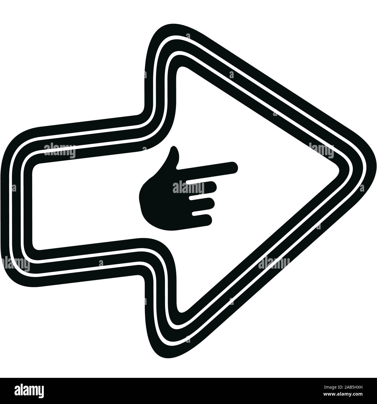 arrow indicating the right direction in black on a white background. The finger indicates the