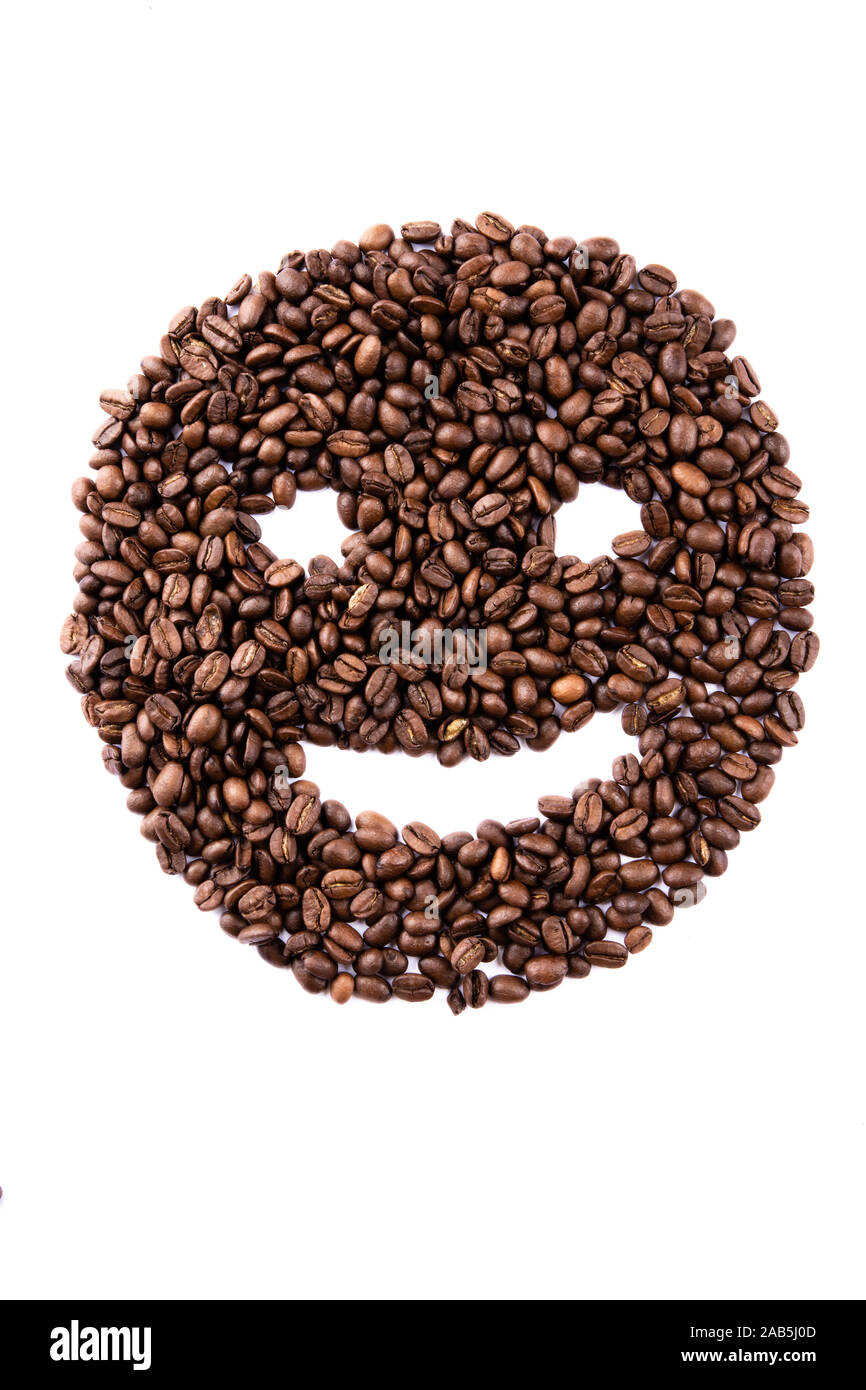 Beans Smiley Smiley face made of coffee beans on white backgroud with copyspace ...