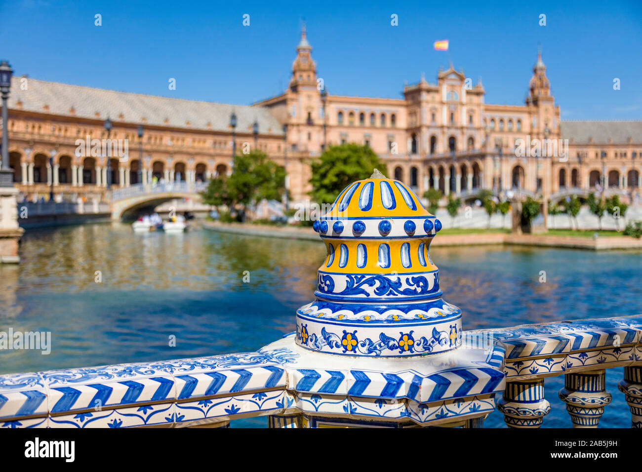 The Plaza de España (Spain Square) in the Parque de María Luisa (Maria Luisa Park), in Seville, Spain, built in 1928 for the Ibero-American Exposition Stock Photo