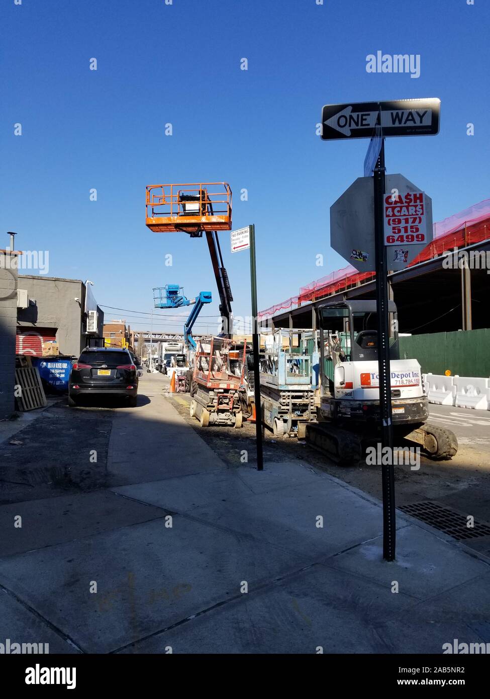 Abandoned construction equipment lining 10th Street in Long Island City, Queens, New York, March 11, 2019. () Stock Photo