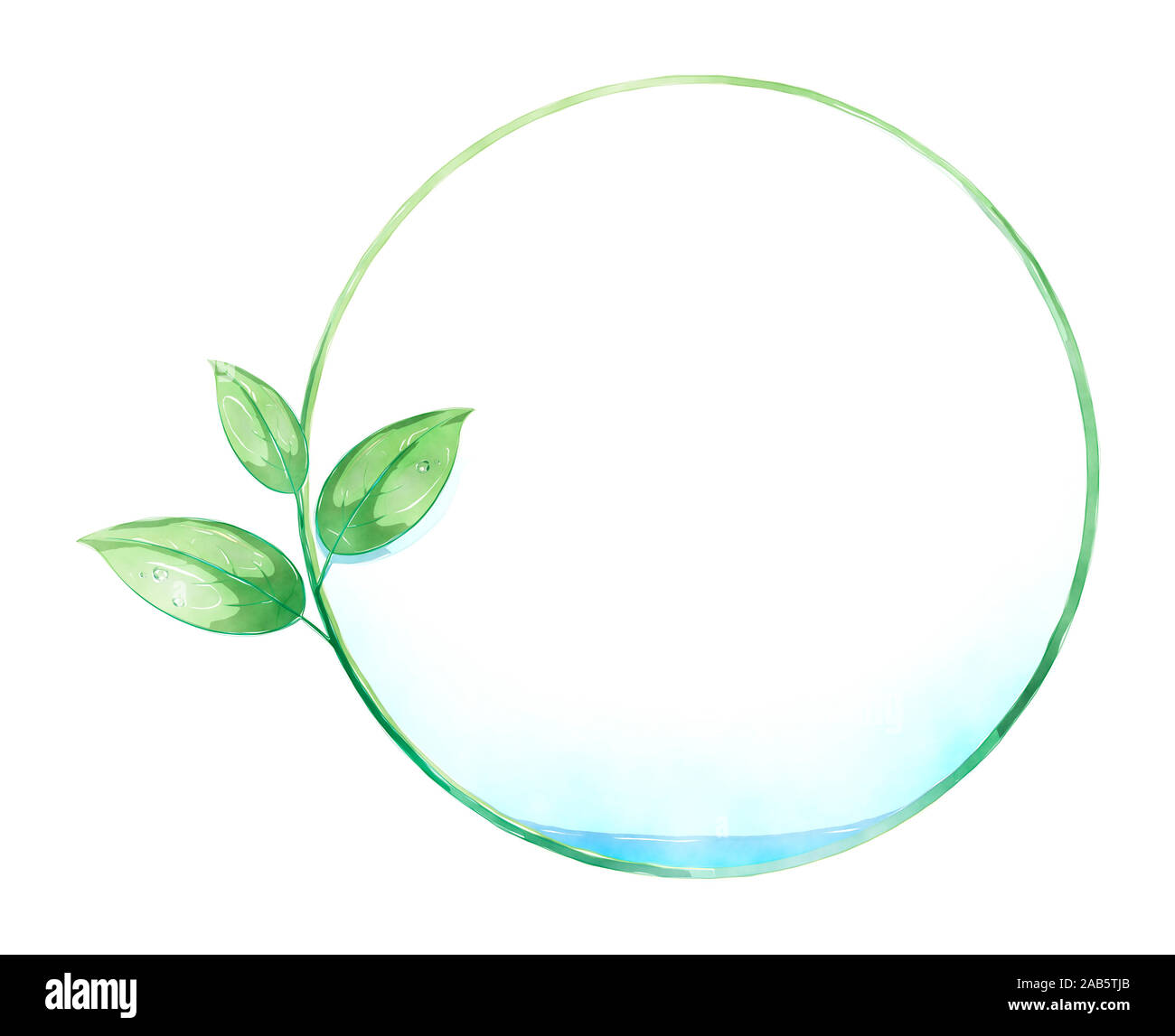 Eine Seifenblase mit einem gruenen Blatt vor weissem Hintergrund Stock Photo