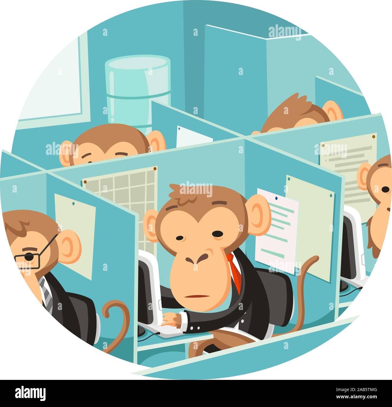 monkeys working in an office Stock Vector