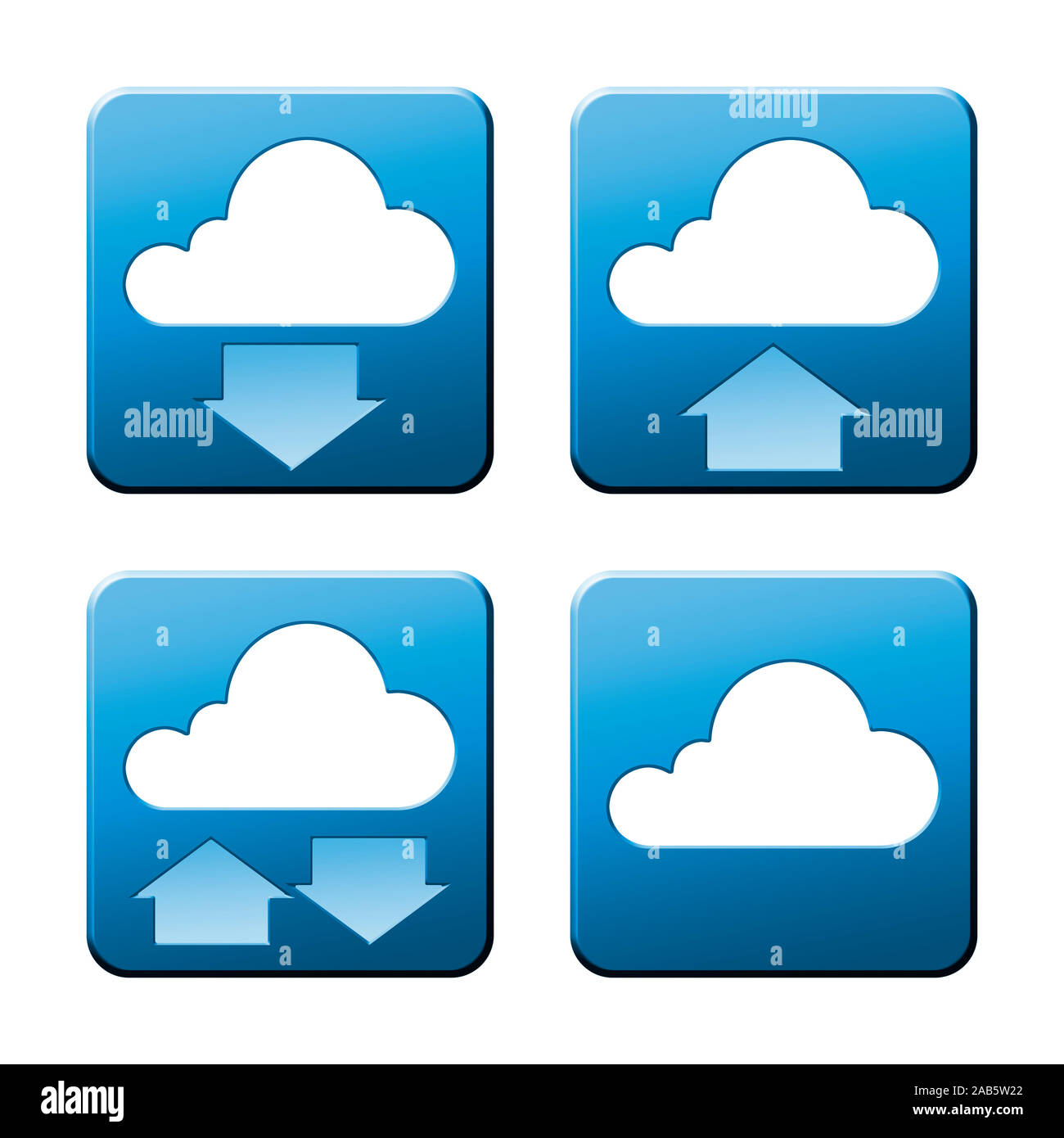 Verschiedene Wolken-Symbole, die den Wasserkreislauf darstellen koennen Stock Photo