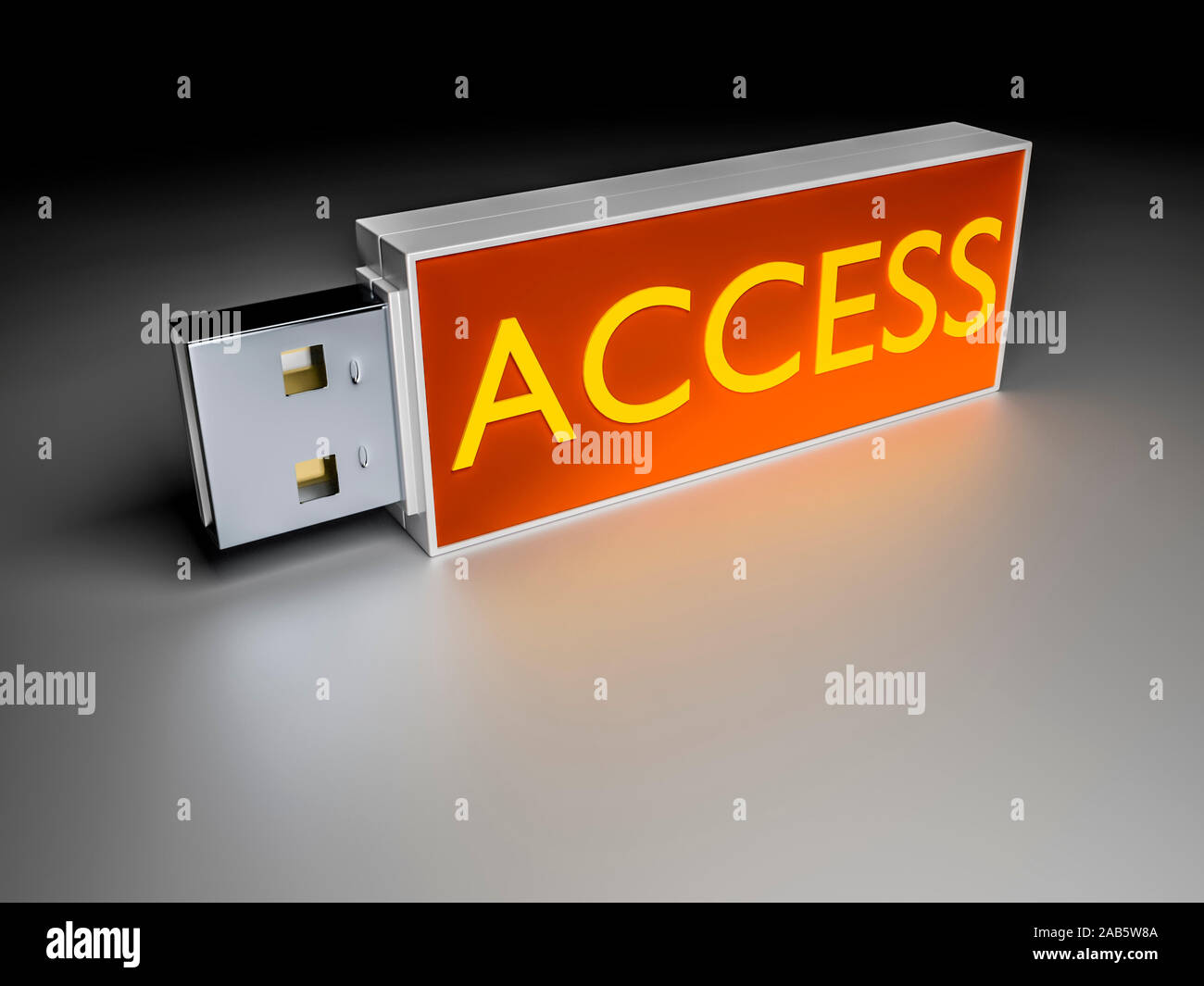 Ein kleiner USB-Stick vor dunklem Hintergrund, auf dem das Wort 'Access' steht Stock Photo