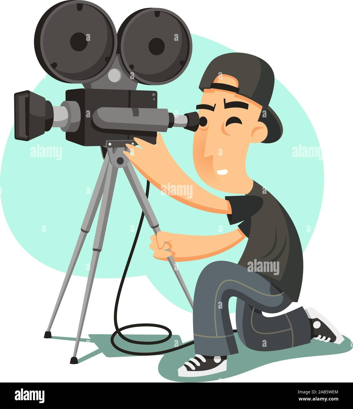 Vector cameraman filming vector cartoon illustration Stock Vector