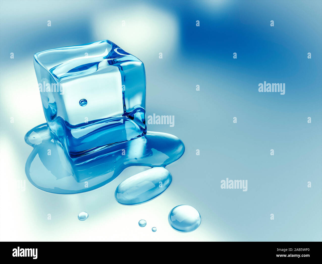 Ein schmelzender Eiswuerfel vor blauem Hintergrund Stock Photo