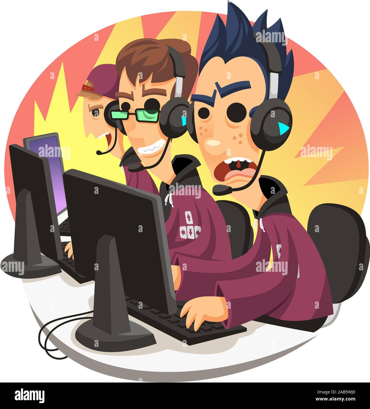 team of gamers cartoon illustration Stock Vector