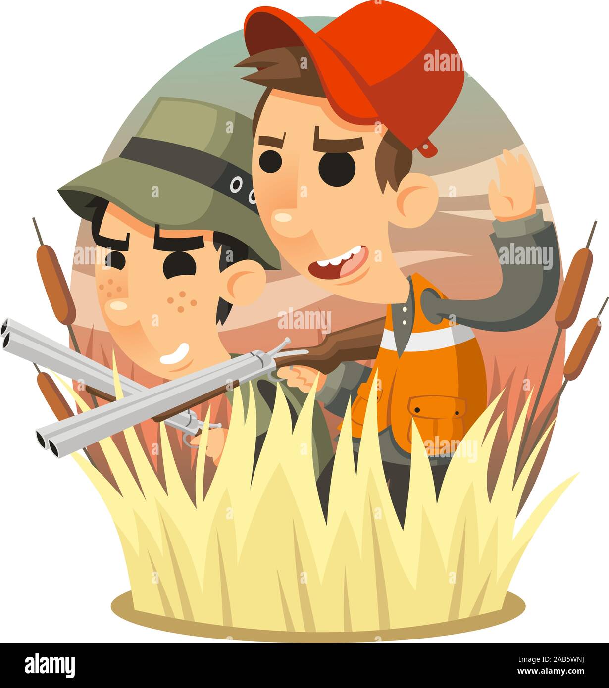 Kids with rifles Hunting Stock Vector
