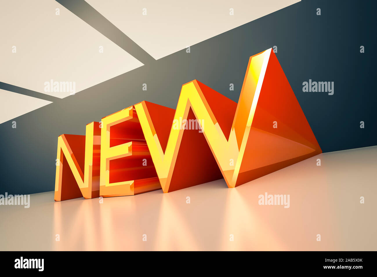 Das Wort "New" in grossen roten dreidimensionalen Buchstaben Stock Photo