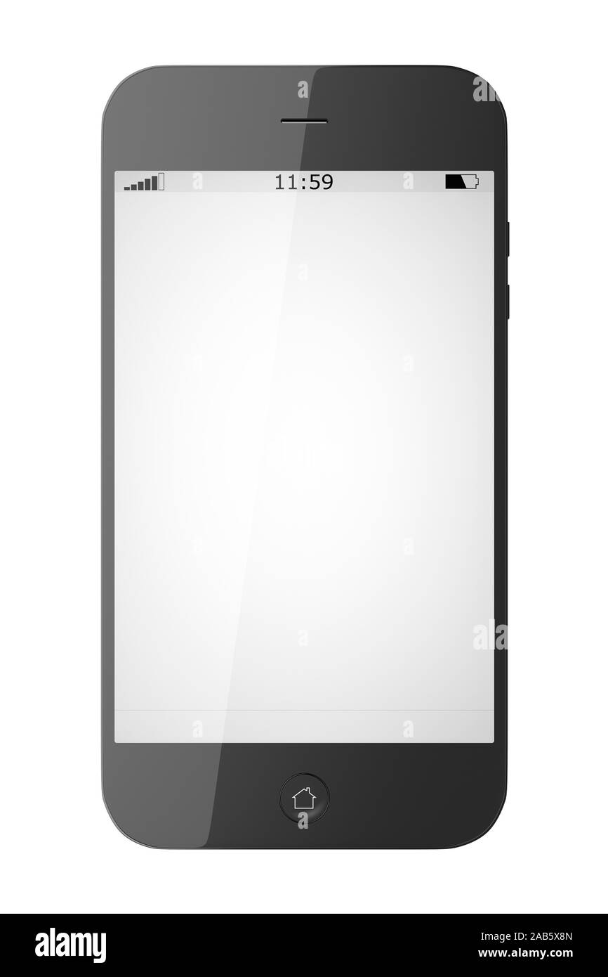 Ein schwarzes Smartphone vor weissem Hintergrund Stock Photo