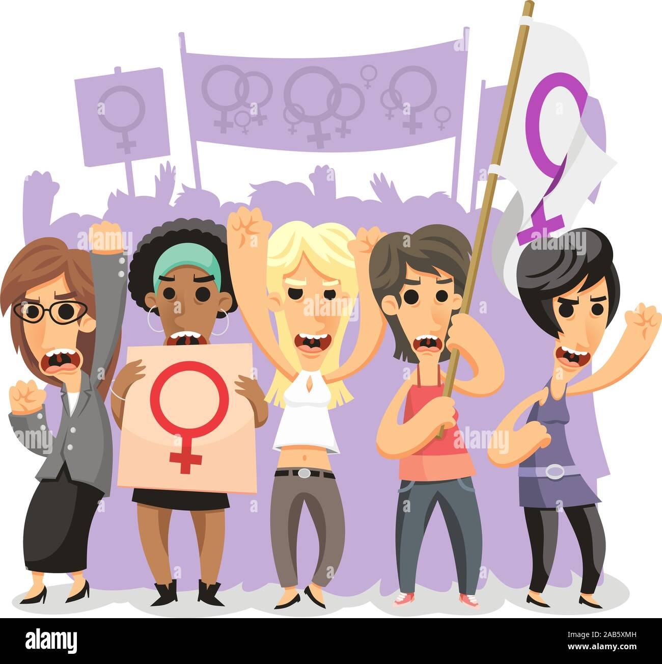 women protesting in a crowd Stock Vector