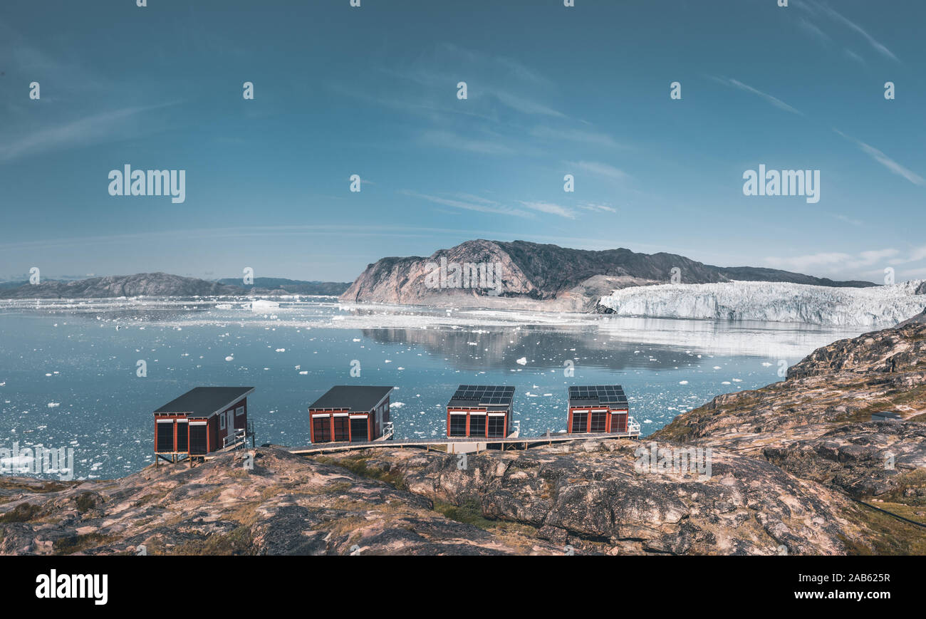 Panoramic Image Of Camp Eqi At Eqip Sermia Glacier In Greenland