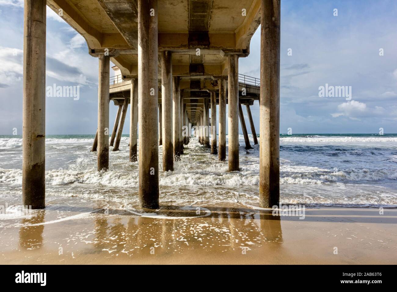Underneath the Huntington Beach Pier. Taken in Huntington Beach, Orange County, California, USA Stock Photo