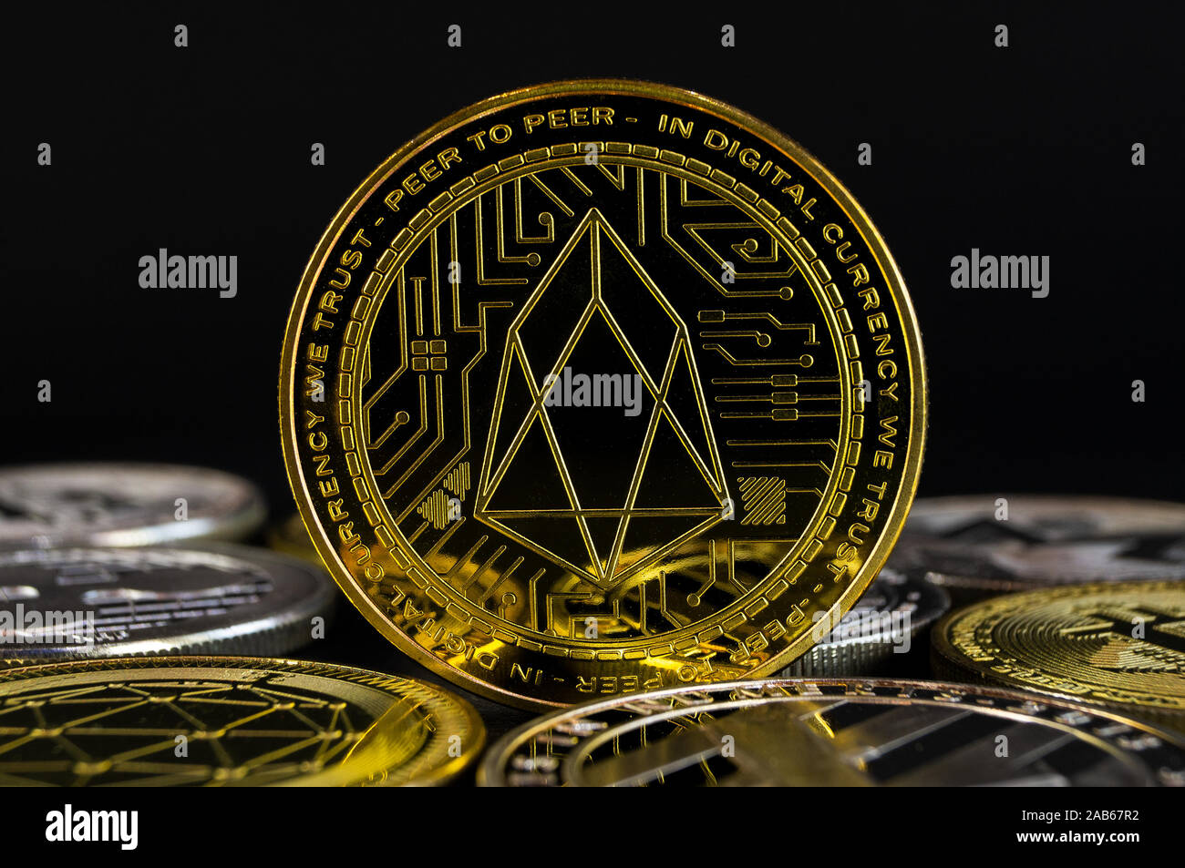 Eosio EOS is a modern way of exchange and this crypto currency is a convenient means of payment in the financial and web markets Stock Photo