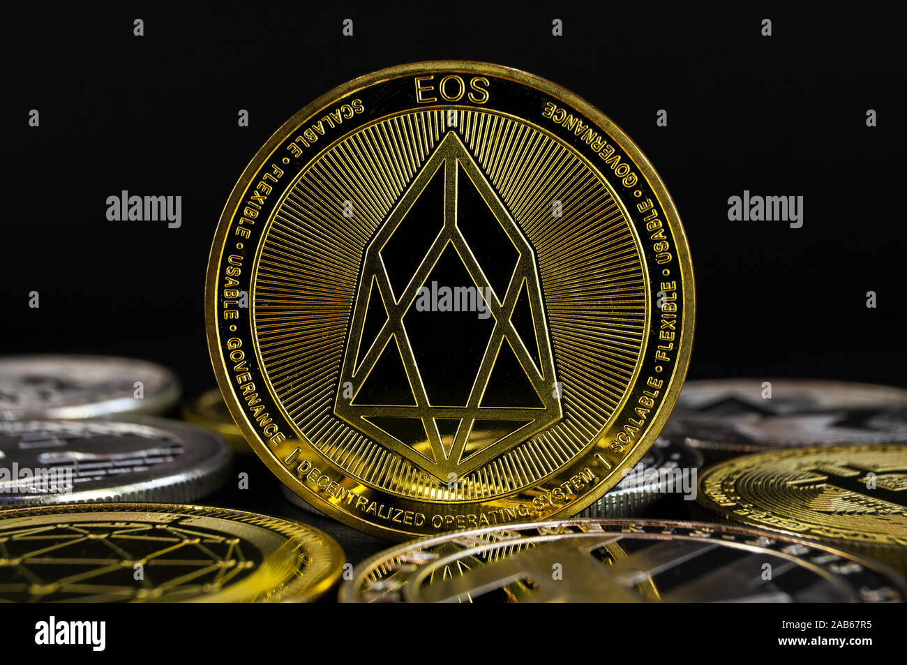 Eosio EOS is a modern way of exchange and this crypto currency is a convenient means of payment in the financial and web markets Stock Photo