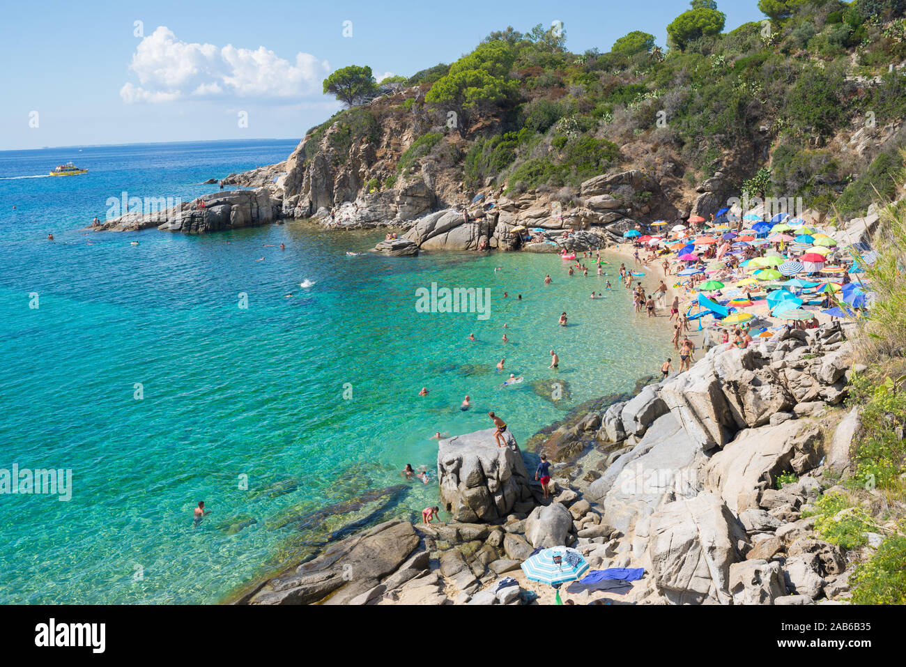 Cavoli, Isola d'Elba, Italy - September 2019: People on the famous Cavoli beach in the Isle of Elba, Tuscany Stock Photo