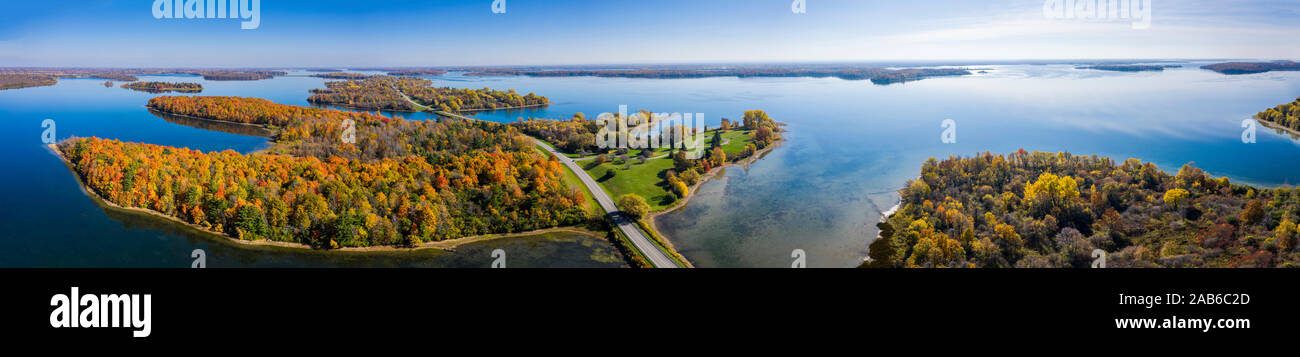 Panoramic, aerial view of St.Lawrence Park in the thousand islands, canada Stock Photo